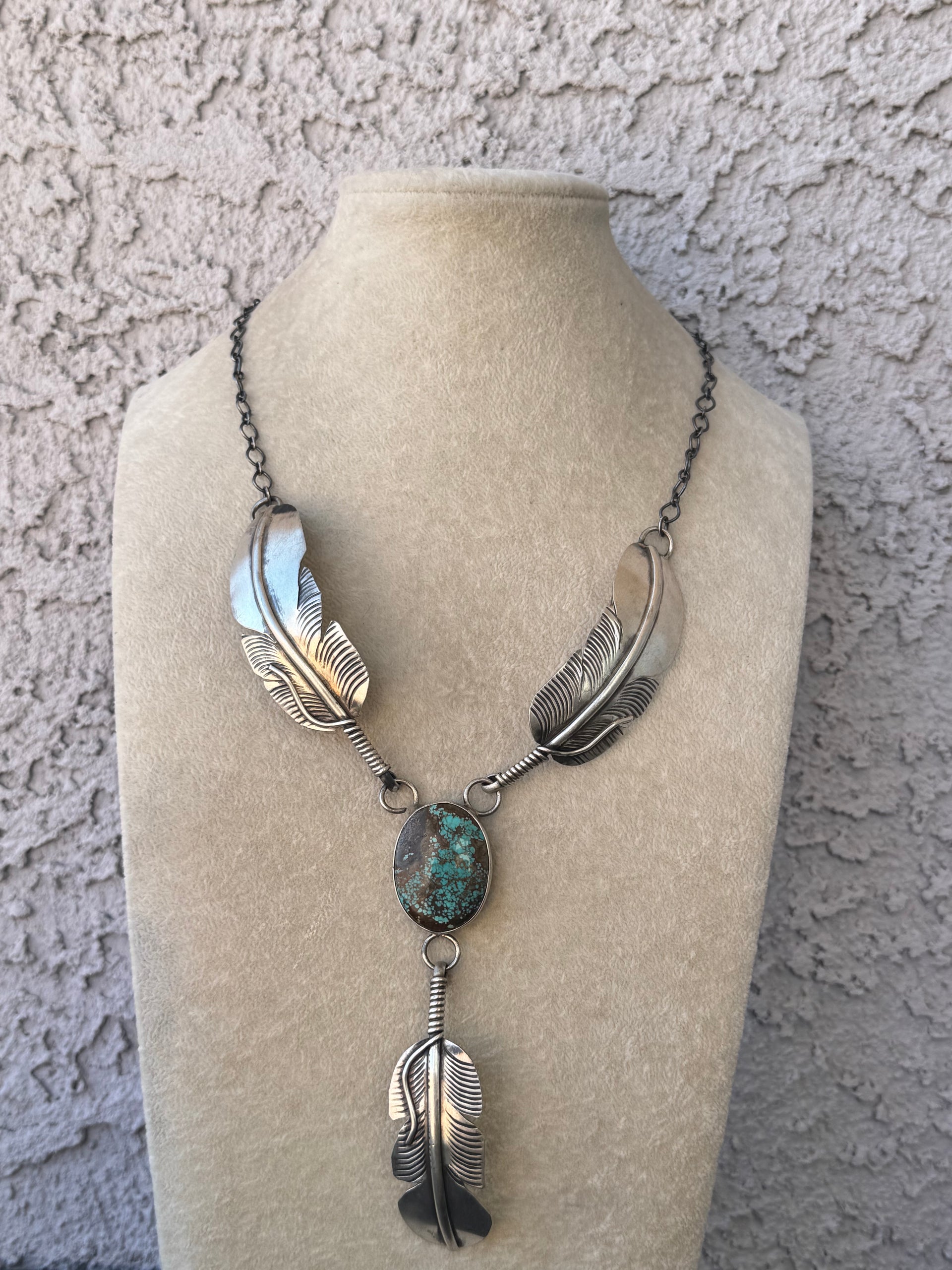 Kobe Martinez #8 Turquoise and Sterling Silver Feather Necklace