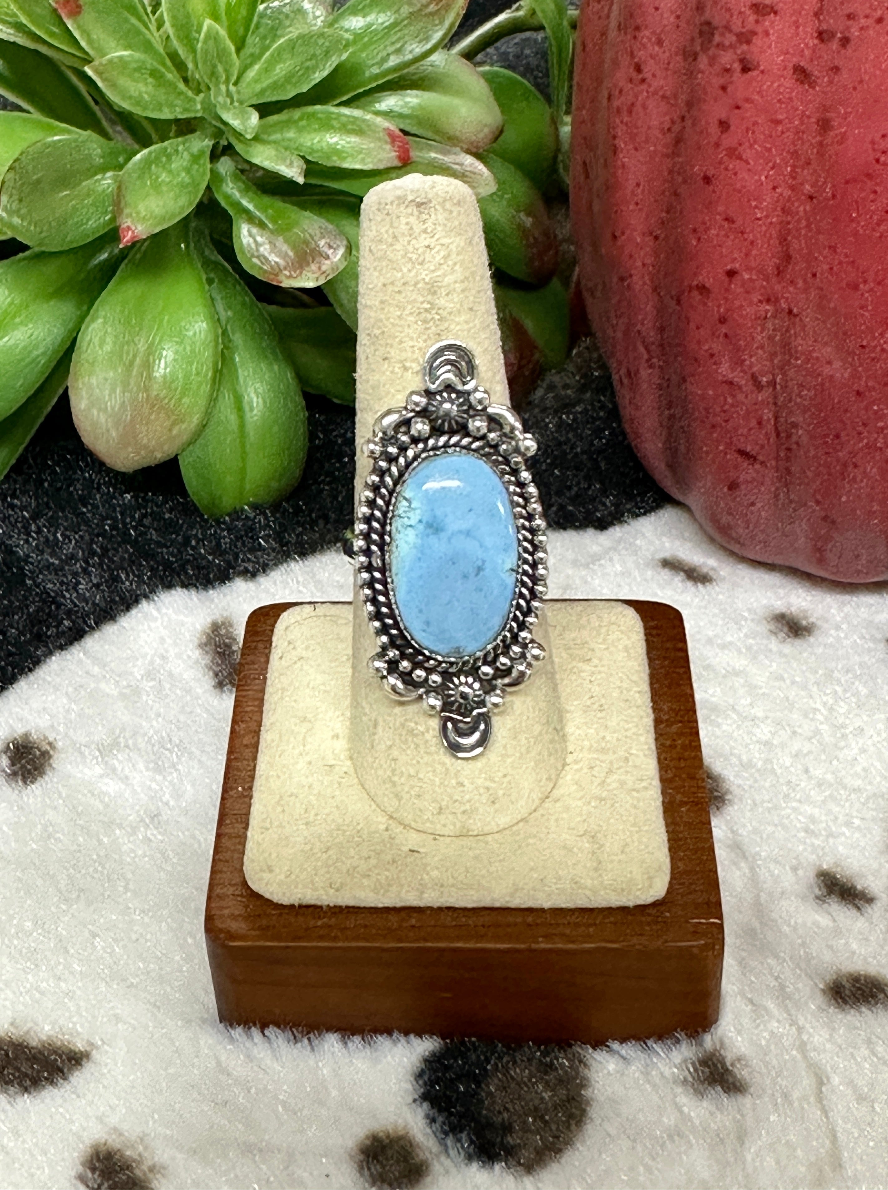 Southwest Handmade Golden Hill’s Turquoise & Sterling Silver Ring Size 7.75