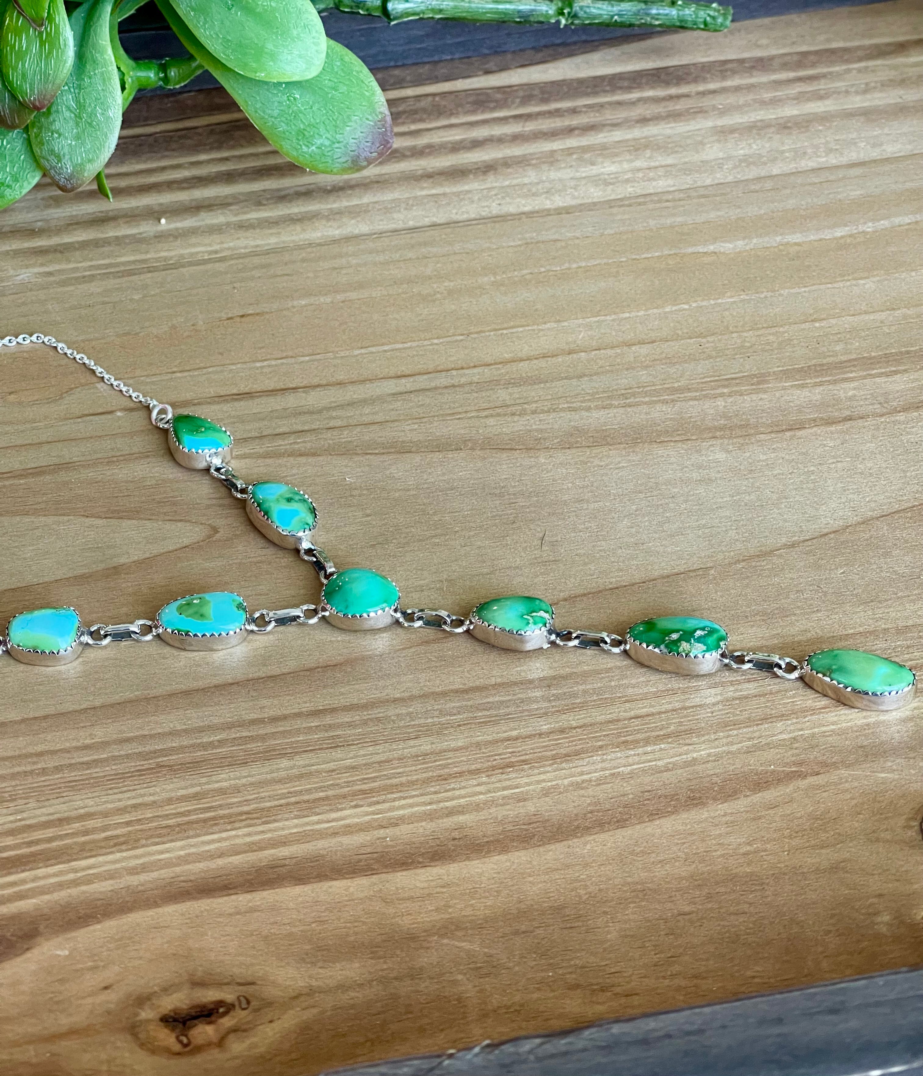 Southwest Handmade Sonoran Mountain Turquoise & Sterling Silver Lariat Necklace