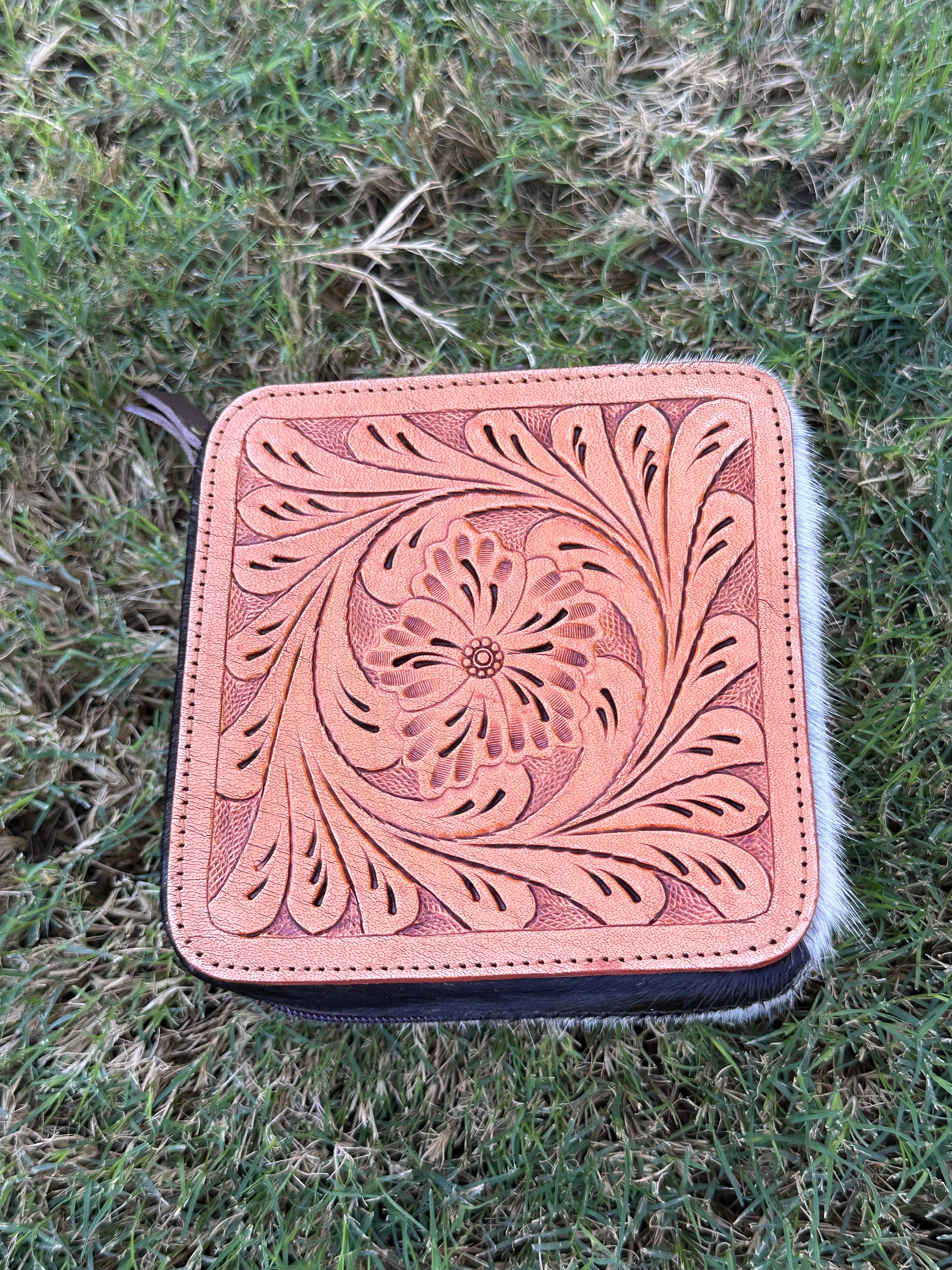 Genuine Tooled Leather Cowhide Jewelry Box