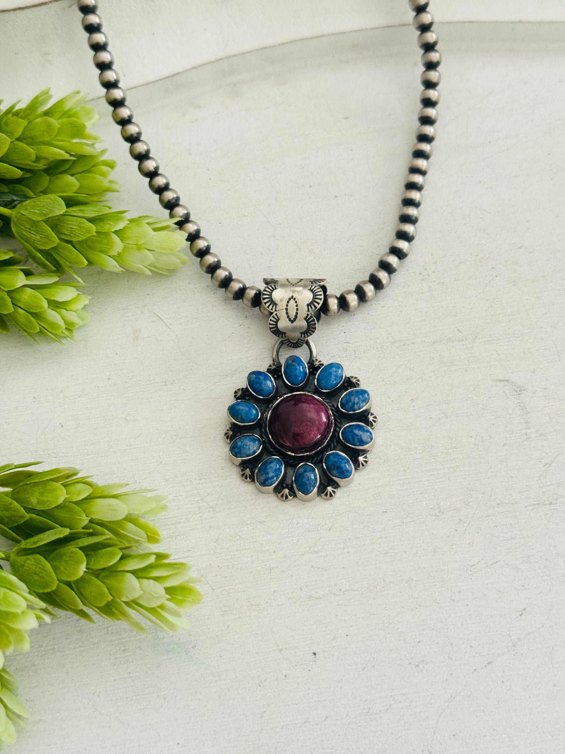 Southwest Multi Stone & Sterling Silver Cluster Pendant