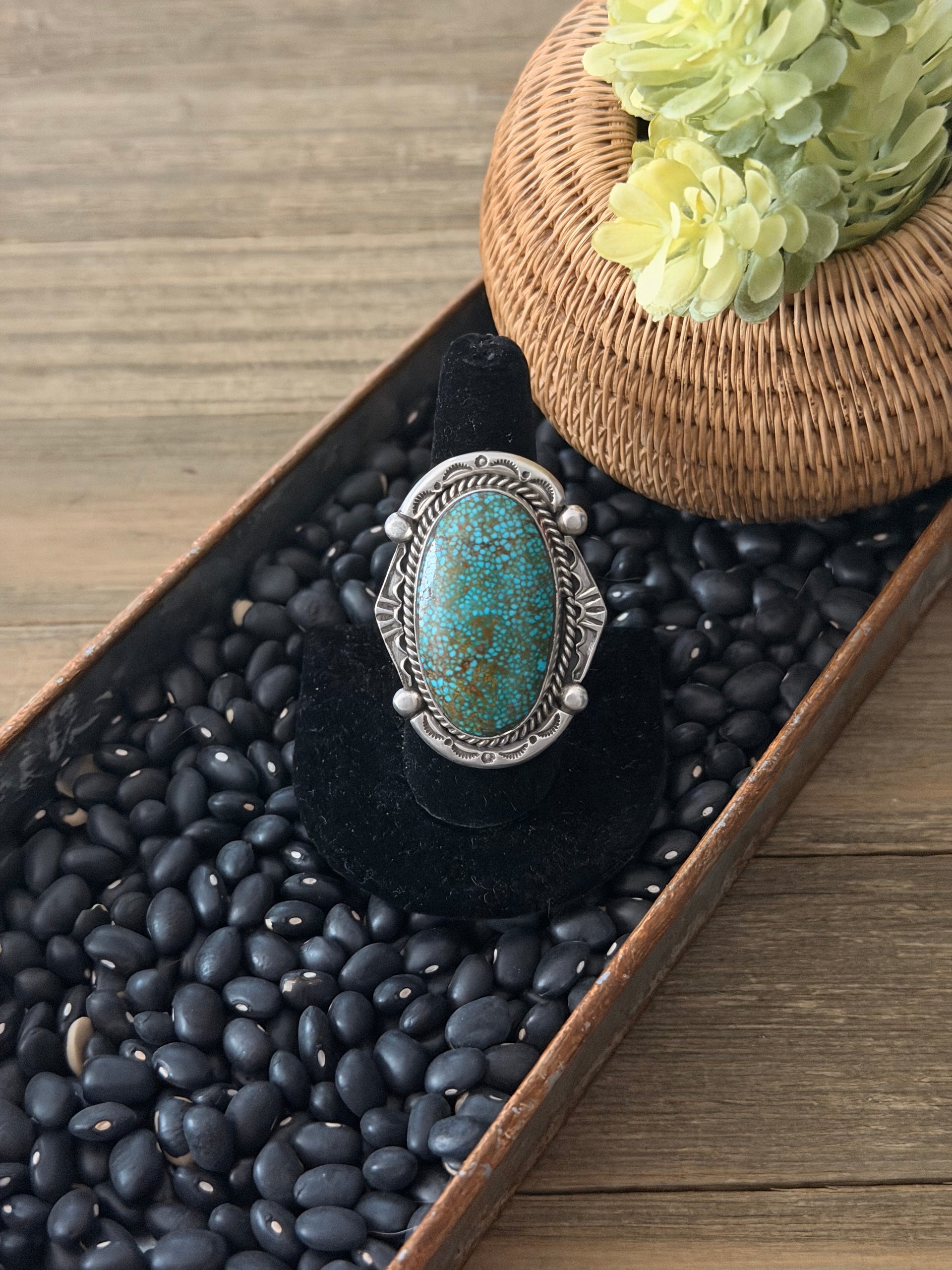 Fred Francis Highgrade Kingman Turquoise & Sterling Silver Adjustable Ring