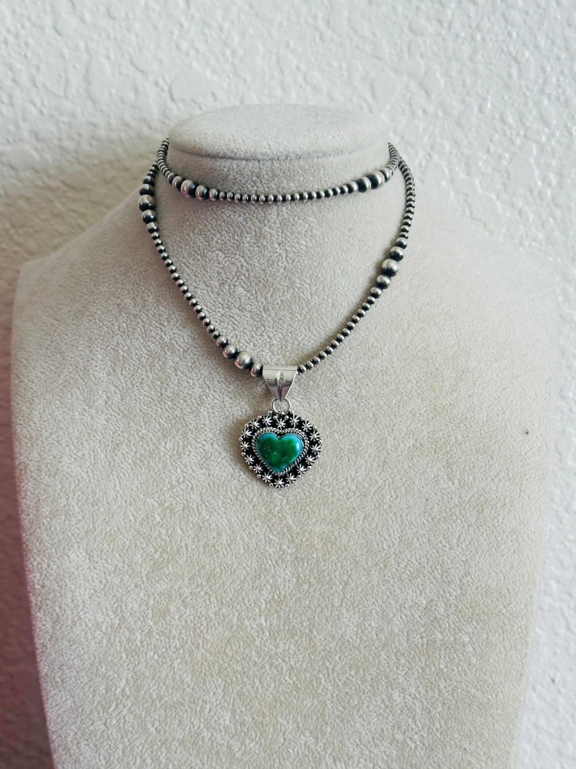 Southwest Handmade Sonoran Gold Turquoise & Sterling Silver Heart Pendant