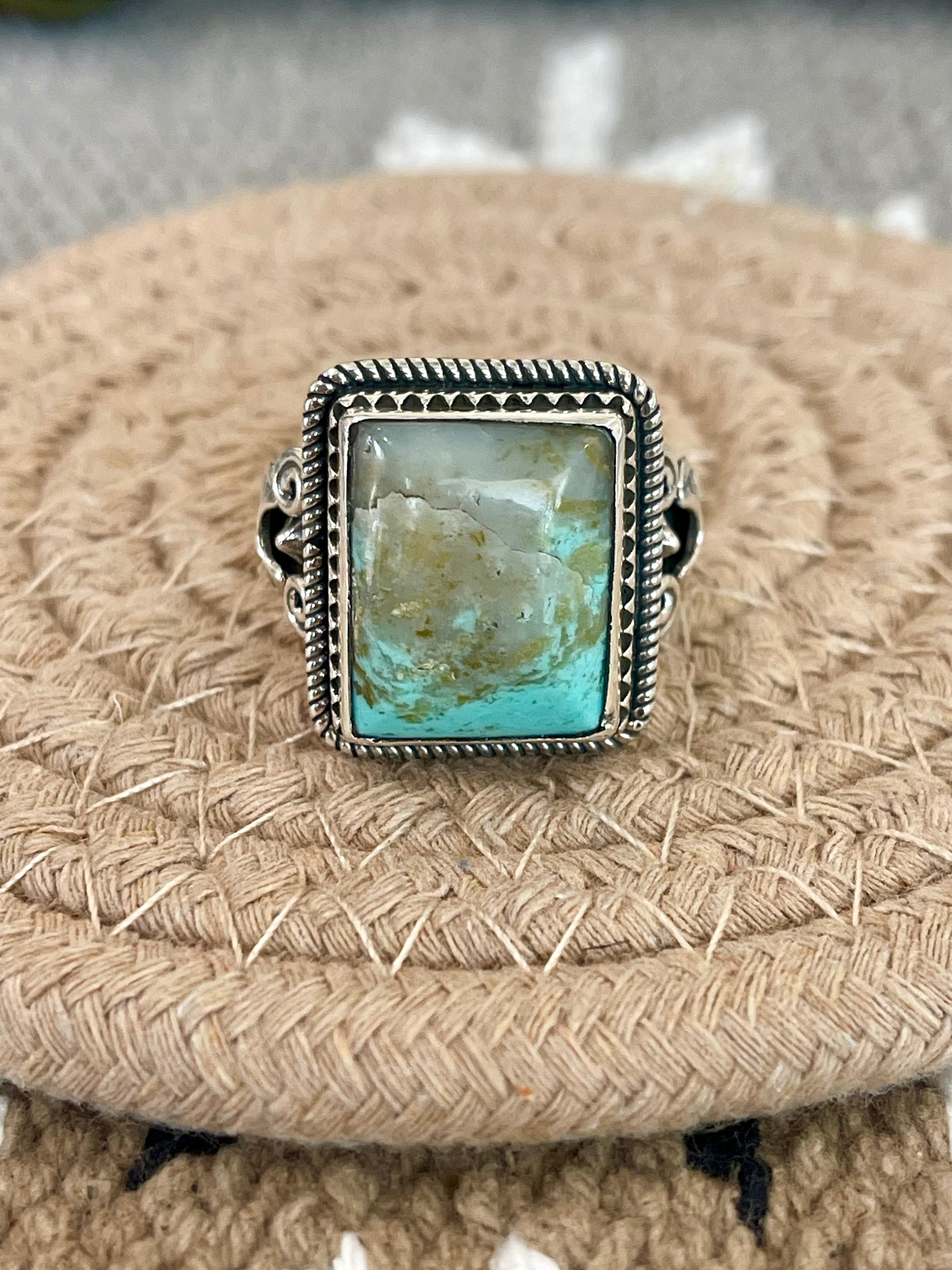 Southwest Handmade Kingman Turquoise & Sterling Silver Size 10.5 Square Ring