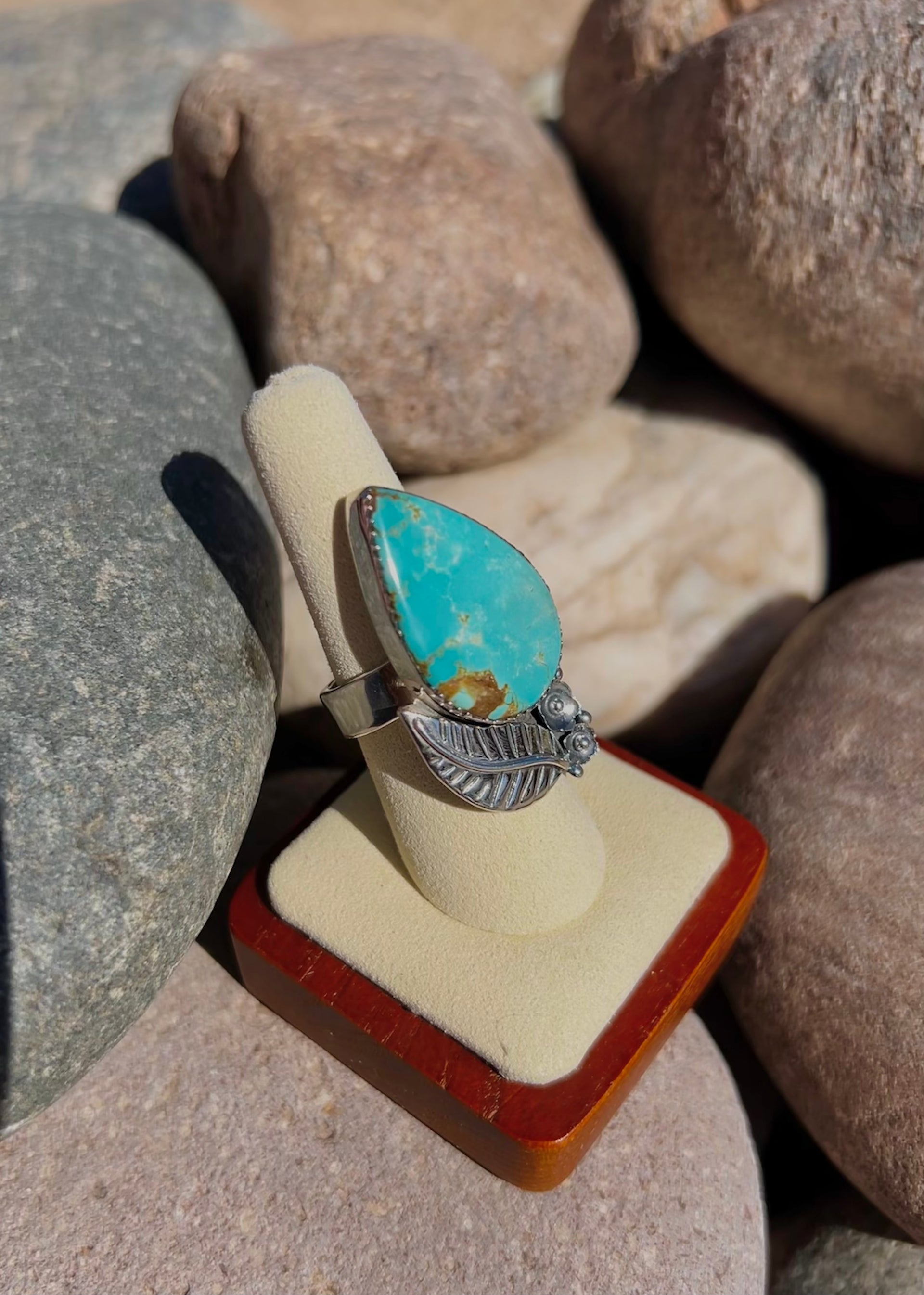 Southwest Number 8 Turquoise & Sterling Silver Ring Size 7.5