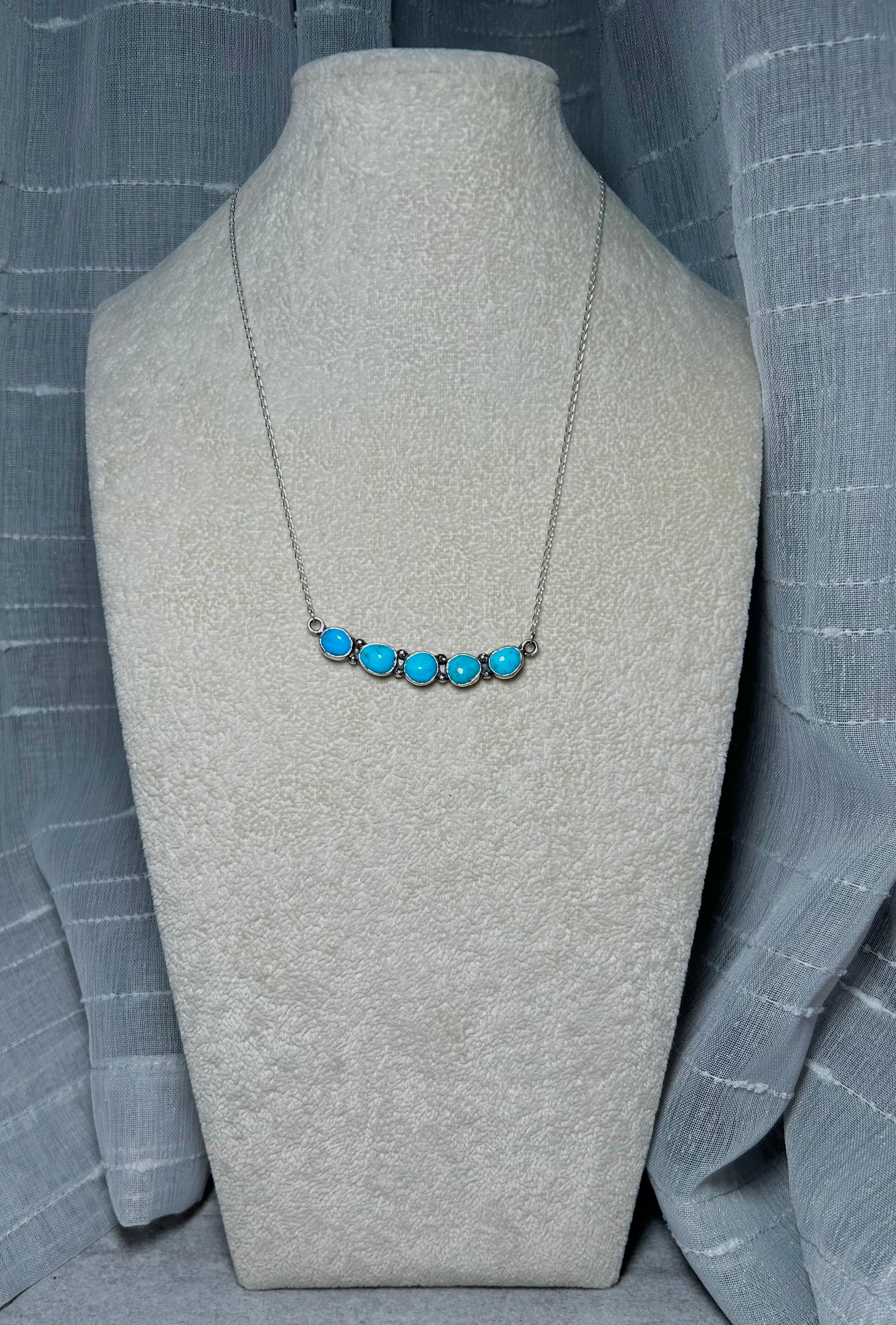 Navajo Made Kingman Turquoise & Sterling Silver Necklace