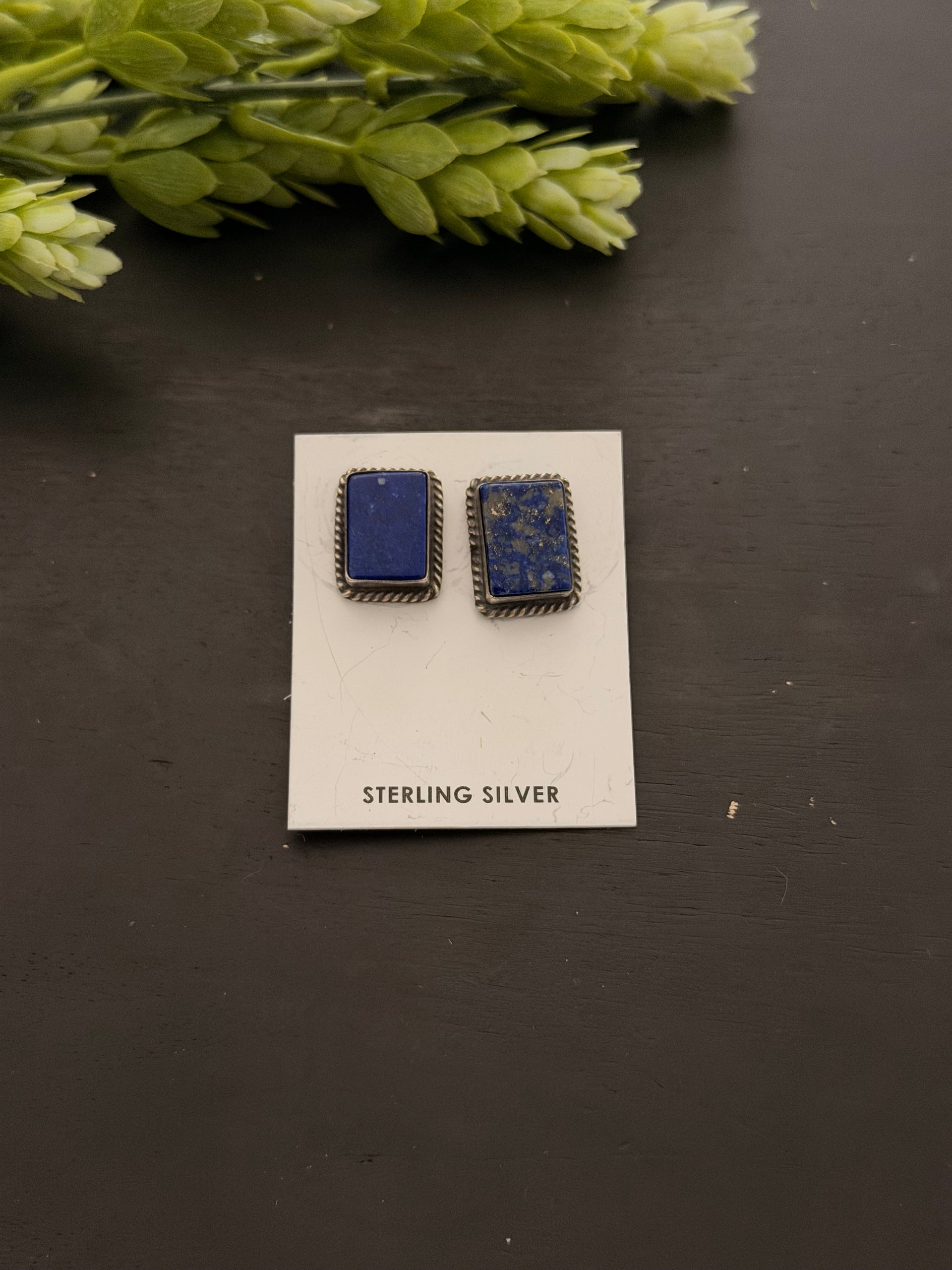 Navajo Made Lapis & Sterling Silver Post Earrings