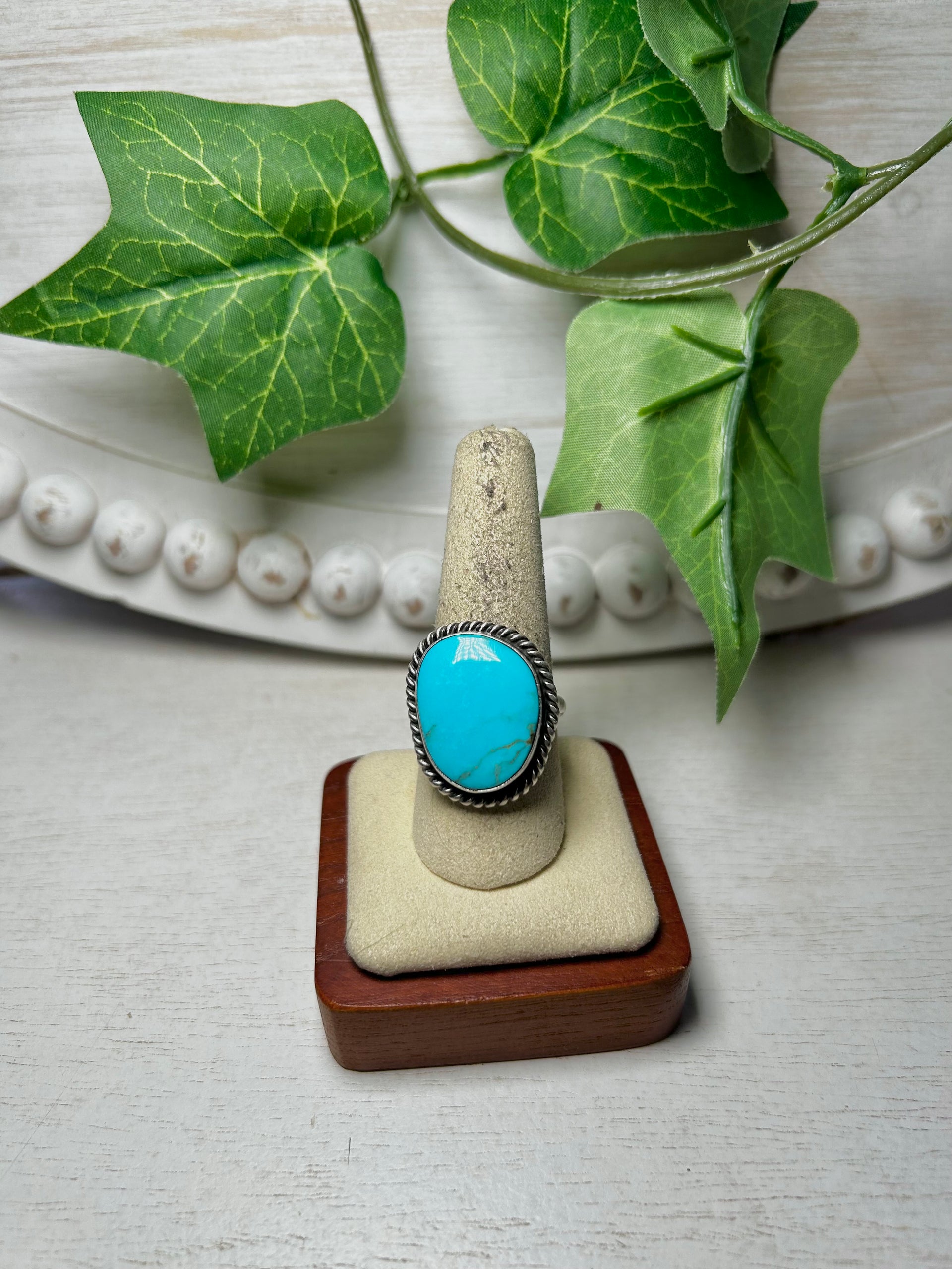 Johnny Dixon Kingman Turquoise & Sterling Silver Adjustable Ring
