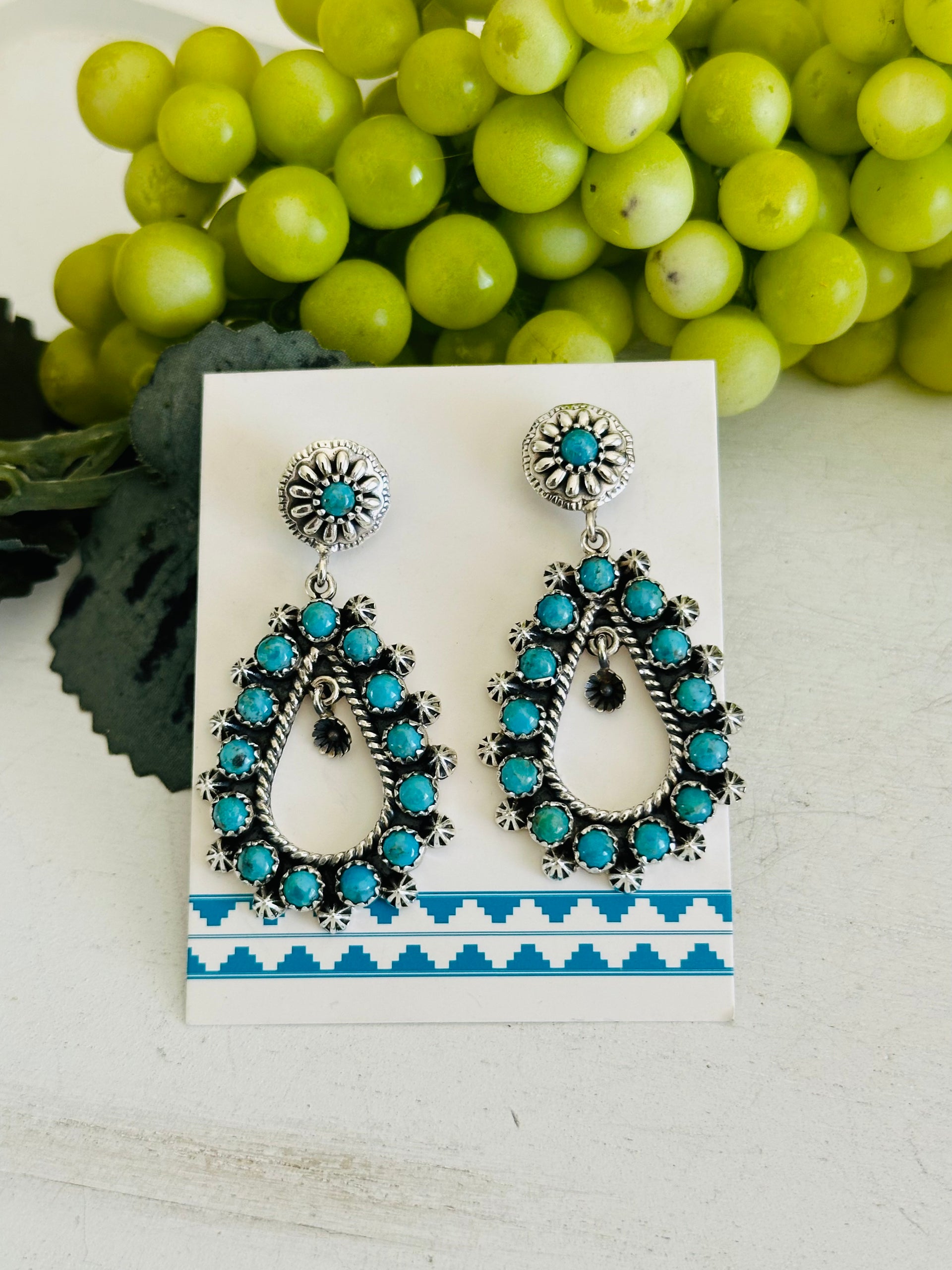 TTD “Tear Drop” Kingman Turquoise & Sterling Silver Post Dangle Earrings