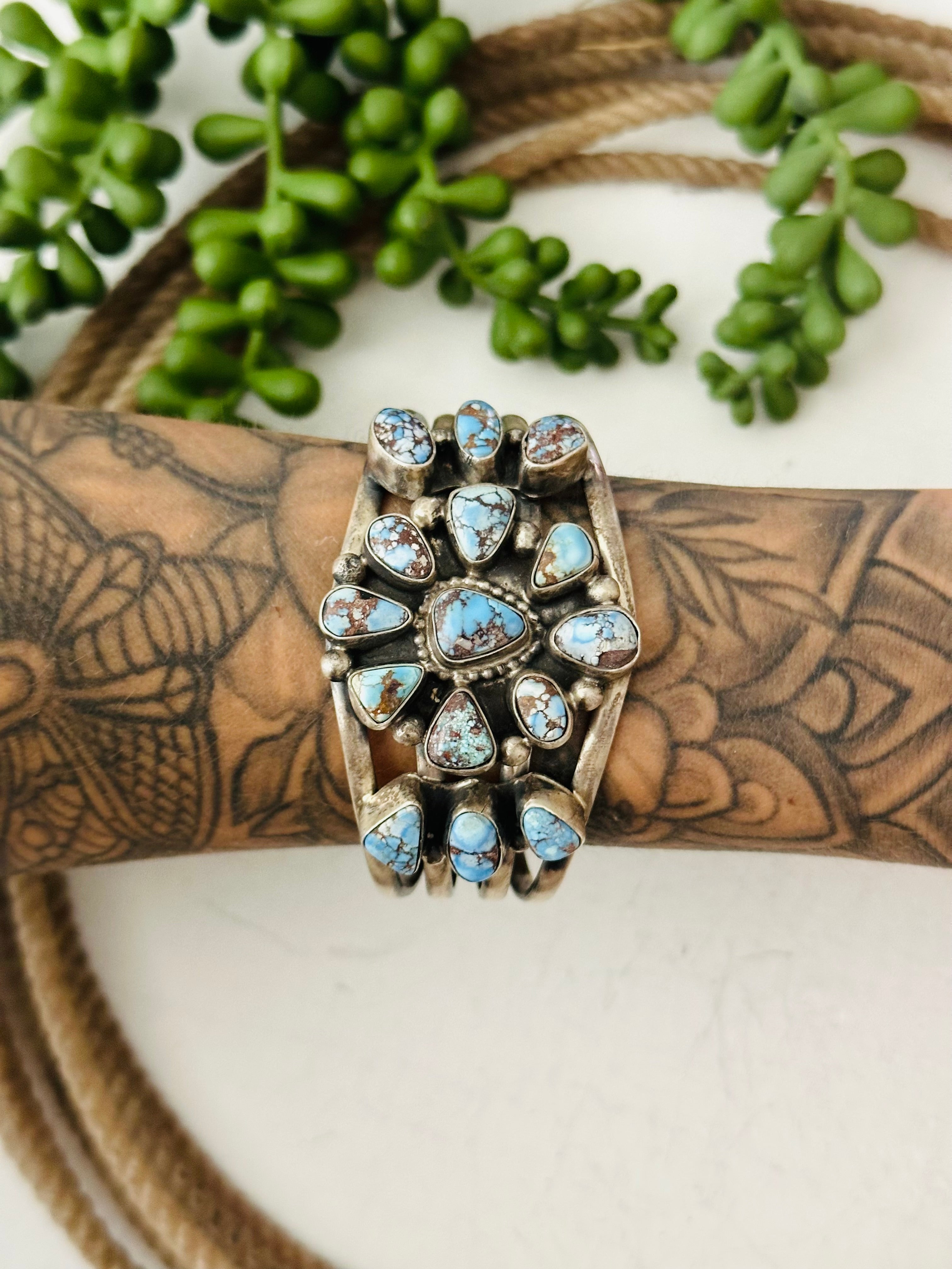 Bobby Johnson Golden Hills Turquoise & Sterling Silver Cuff Bracelet