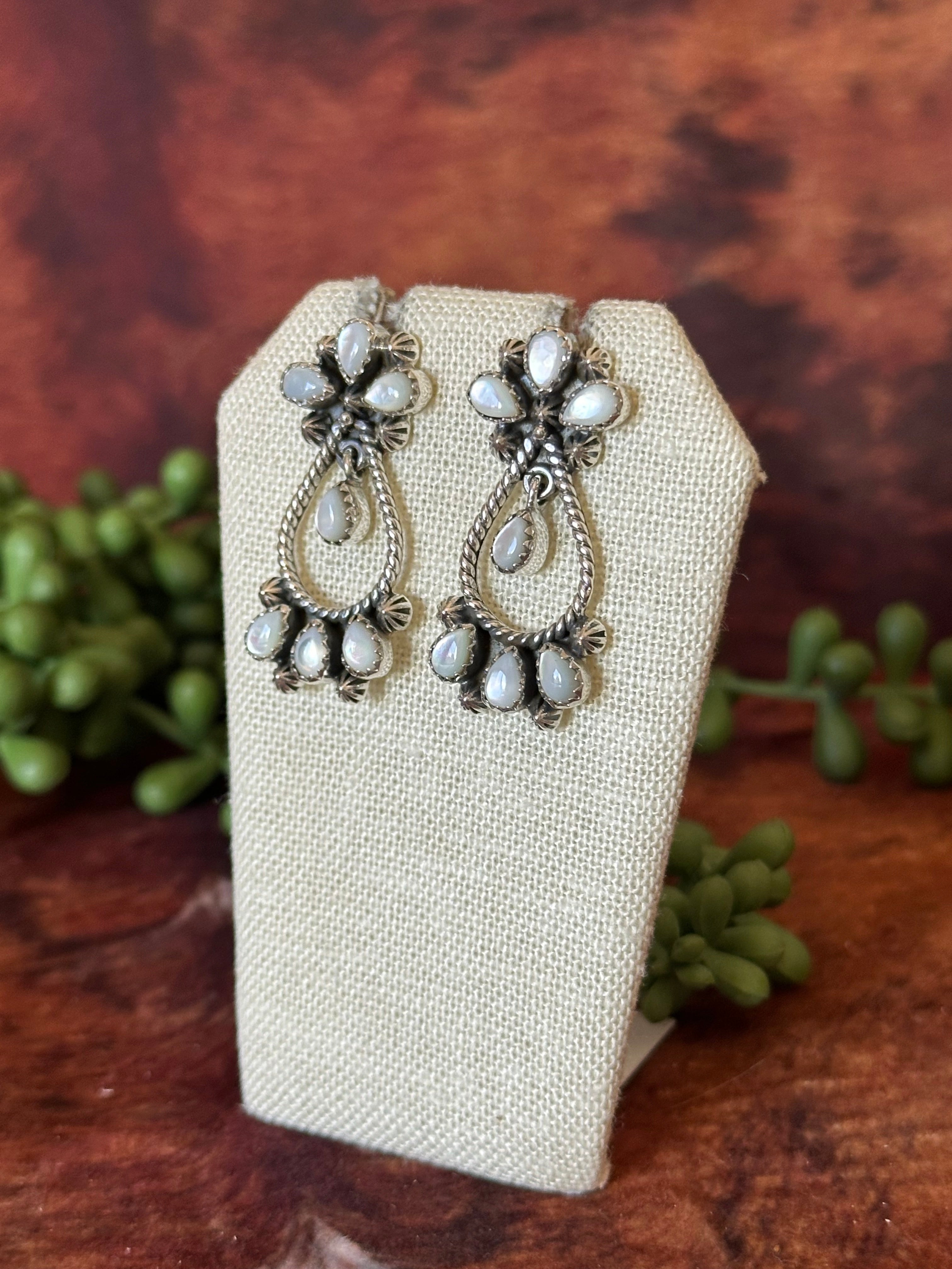 Southwest Handmade Mother of Pearl & Sterling Silver Post Dangle Earrings
