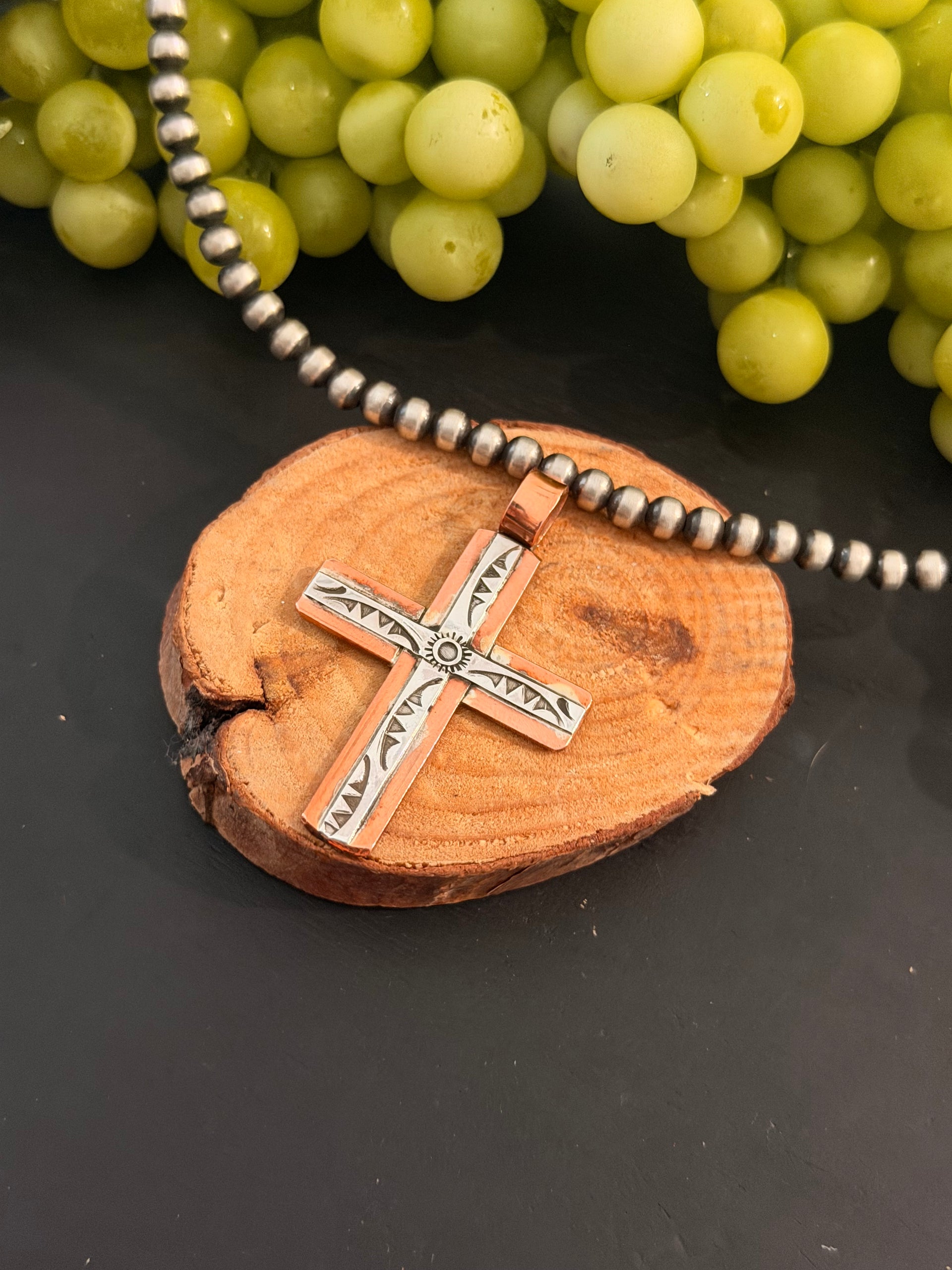 Navajo Made Copper & Sterling Silver Cross Pendant
