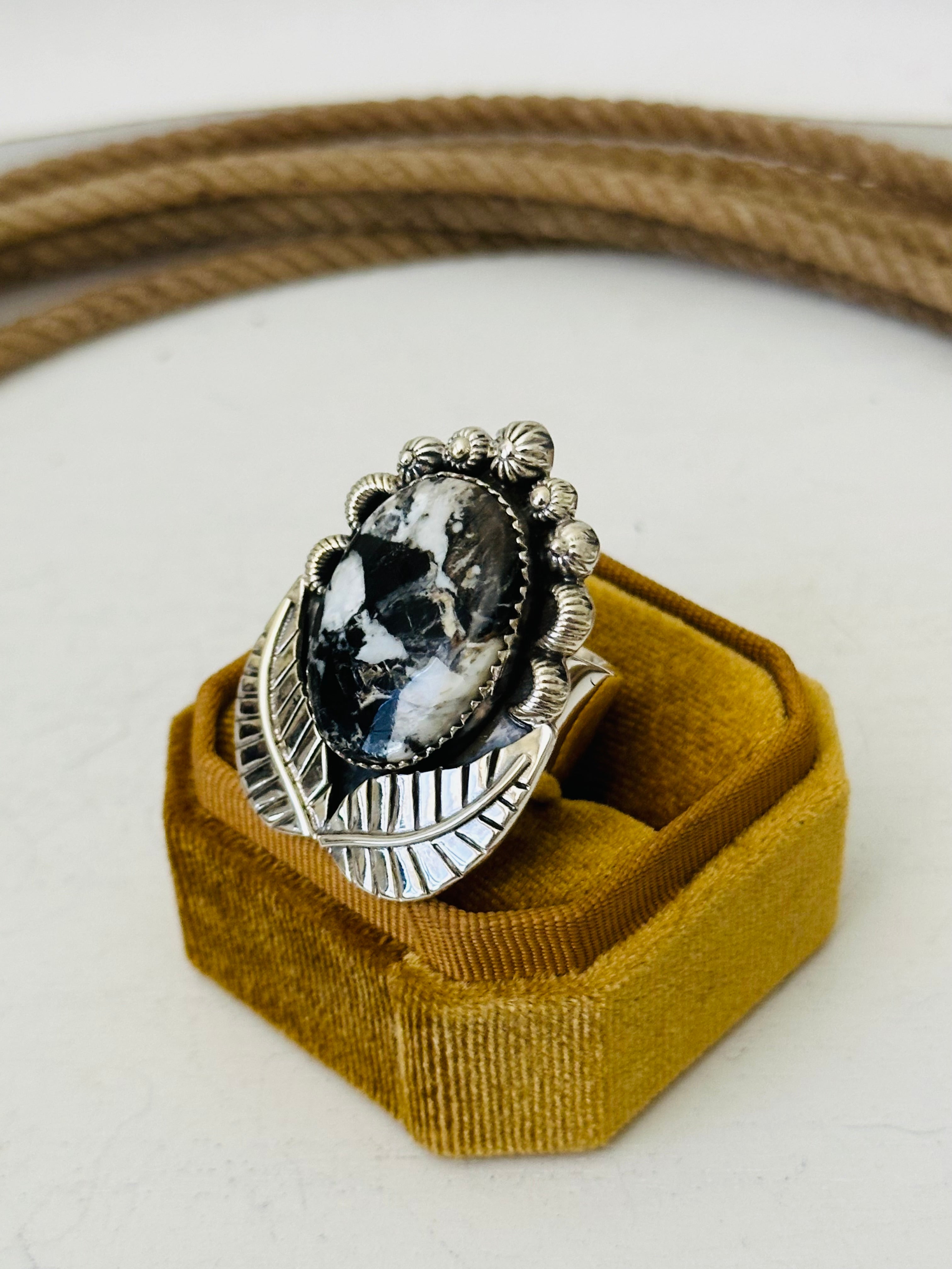 Southwest Handmade White Buffalo & Sterling Silver Adjustable Ring