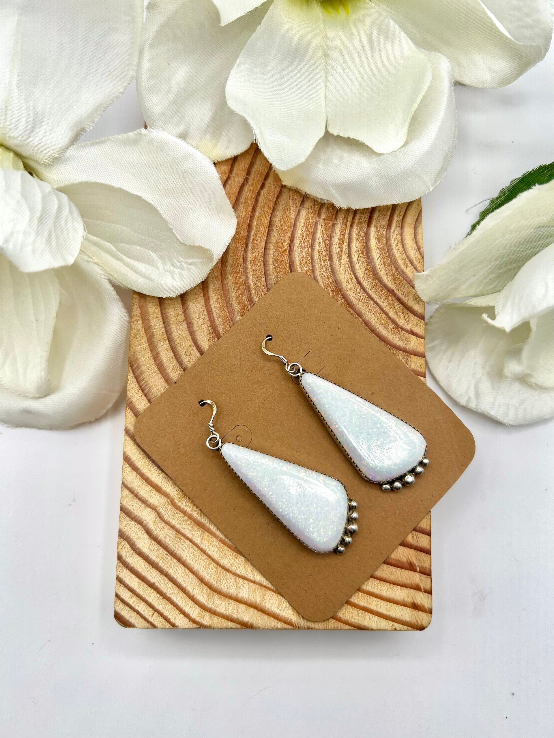 Navajo Made Opal & Sterling Silver Hook Earrings