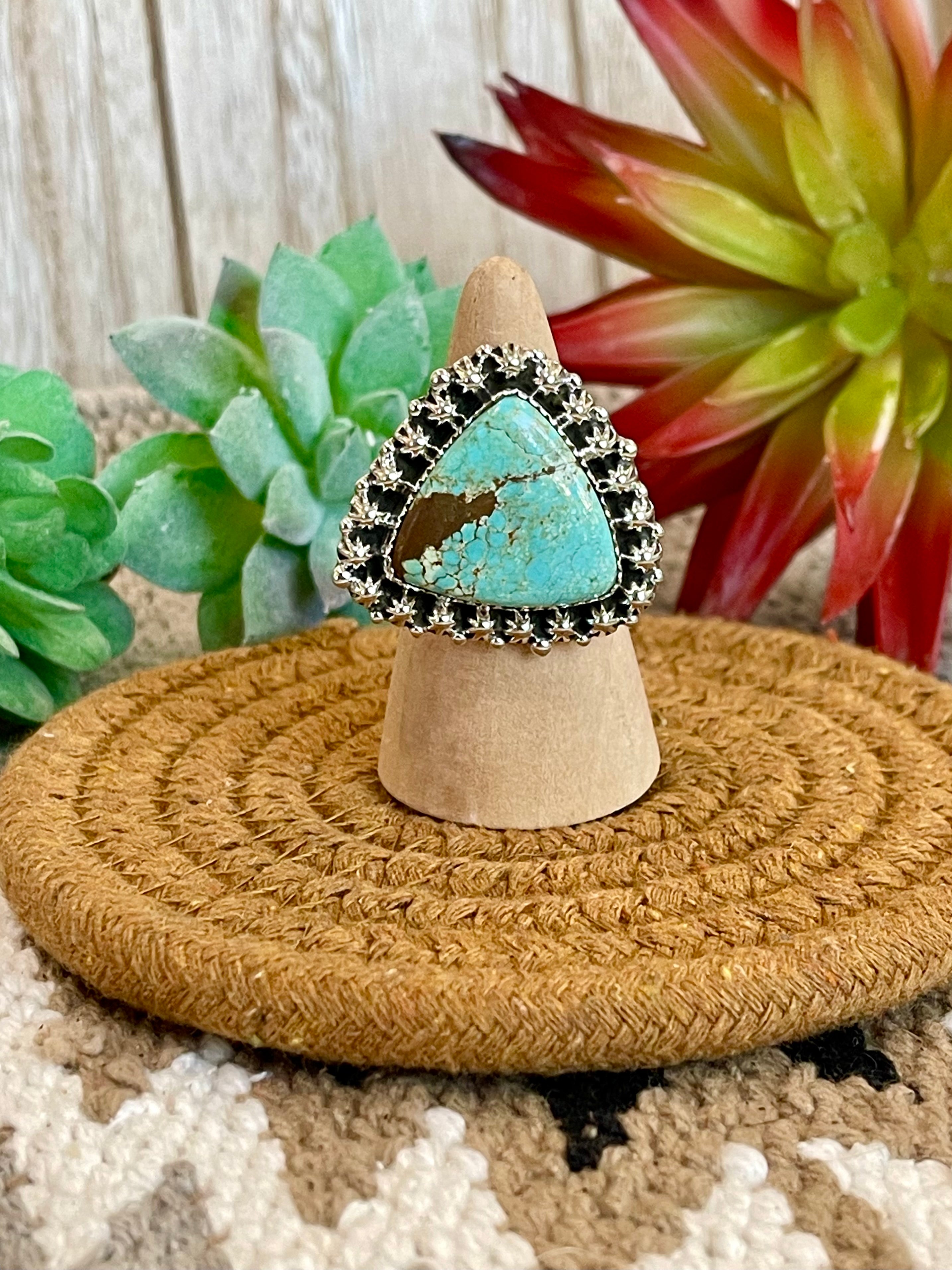 Southwest Handmade Number 8 Turquoise & Sterling Silver Adjustable Ring