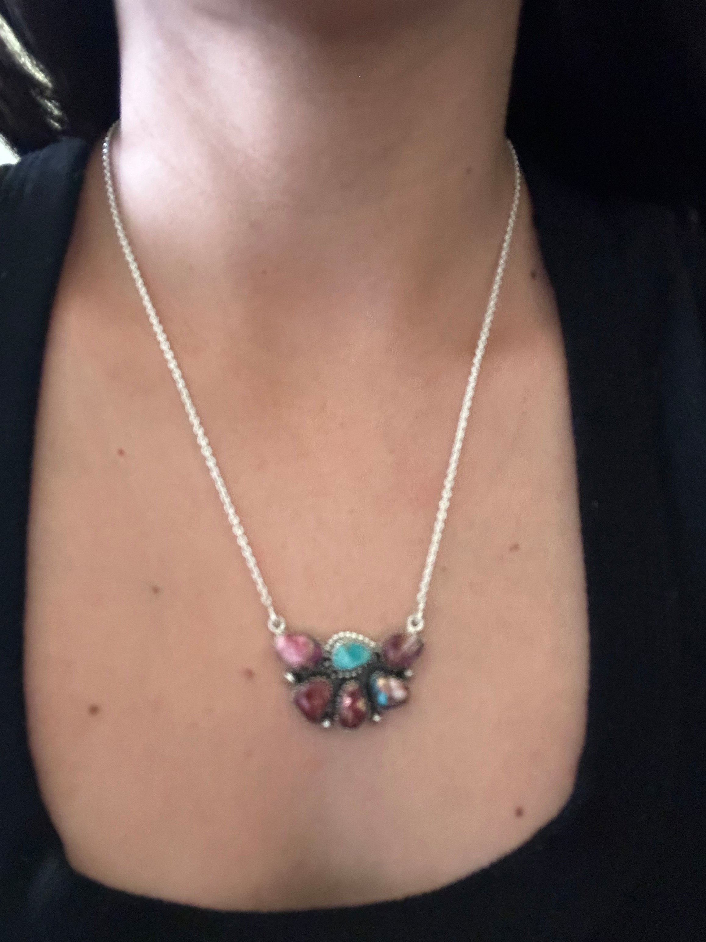 Southwest Made Pink Mohave Turquoise & Sterling Silver Necklace