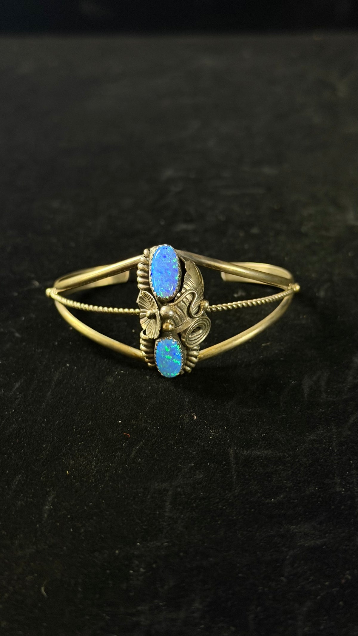 Navajo Made Opal (Man Made) & Sterling Silver Cuff Bracelet