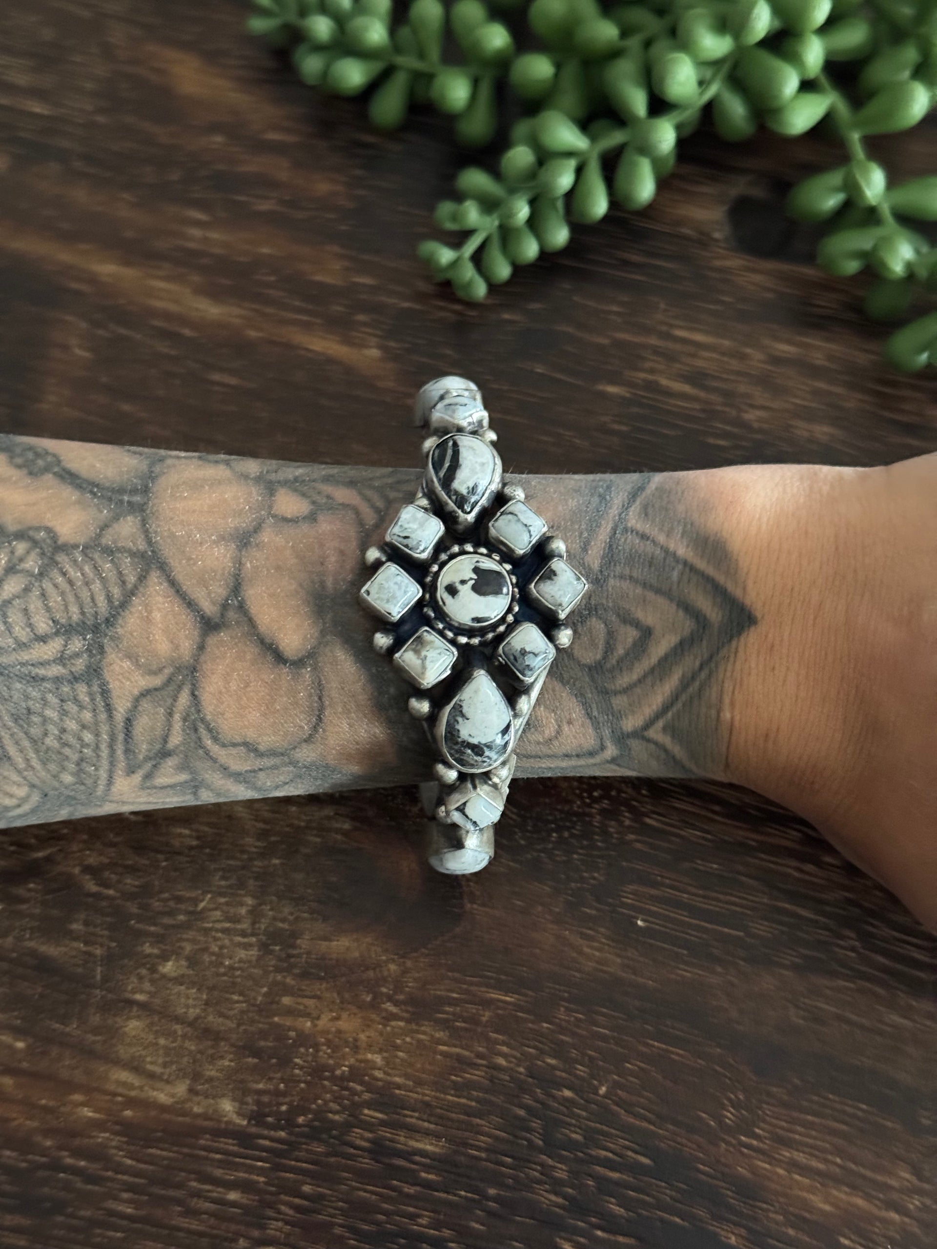 Bobby Johnson White Buffalo & Sterling Silver Cluster Cuff Bracelet