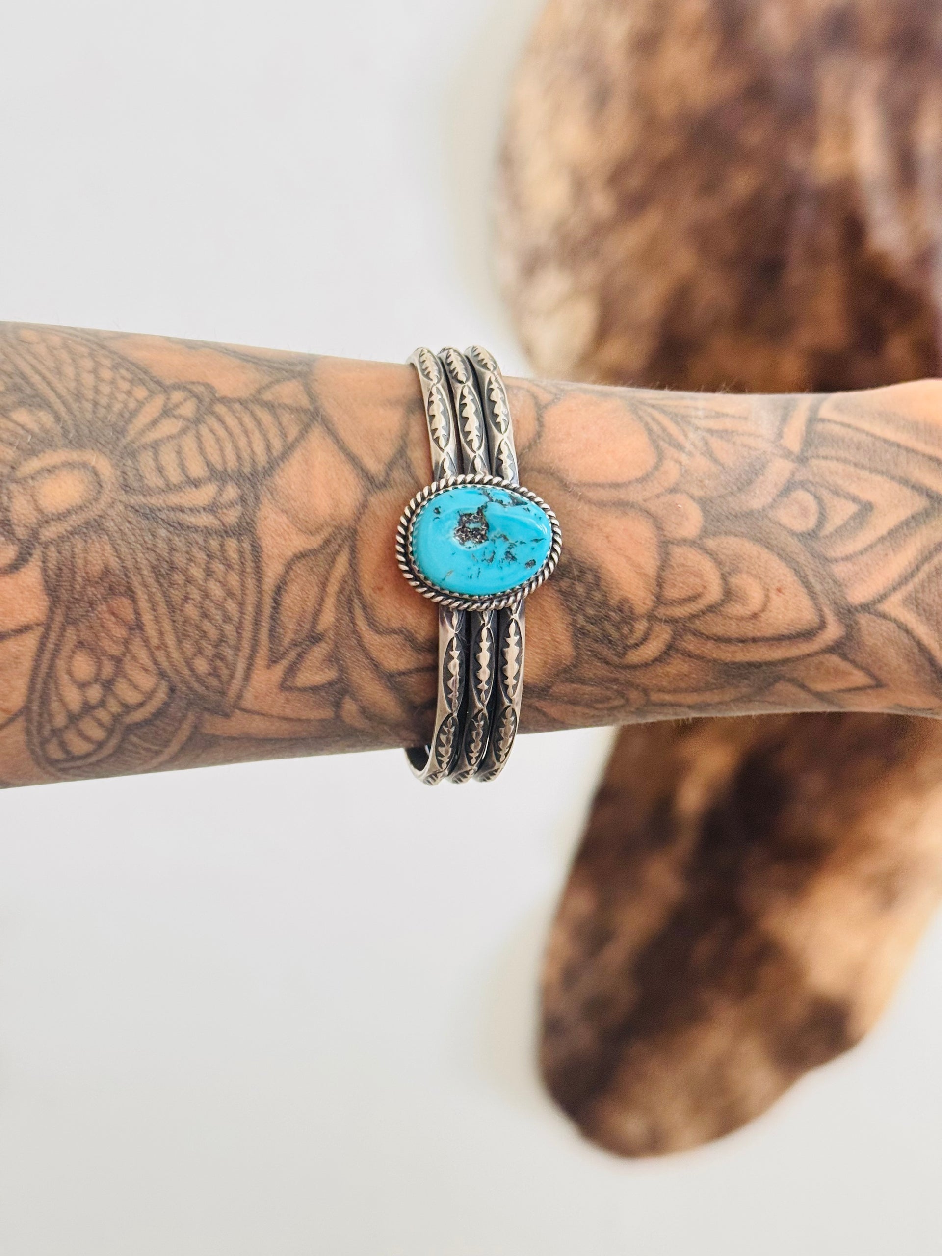 Navajo Made Kingman Turquoise & Sterling Silver Cuff Bracelet