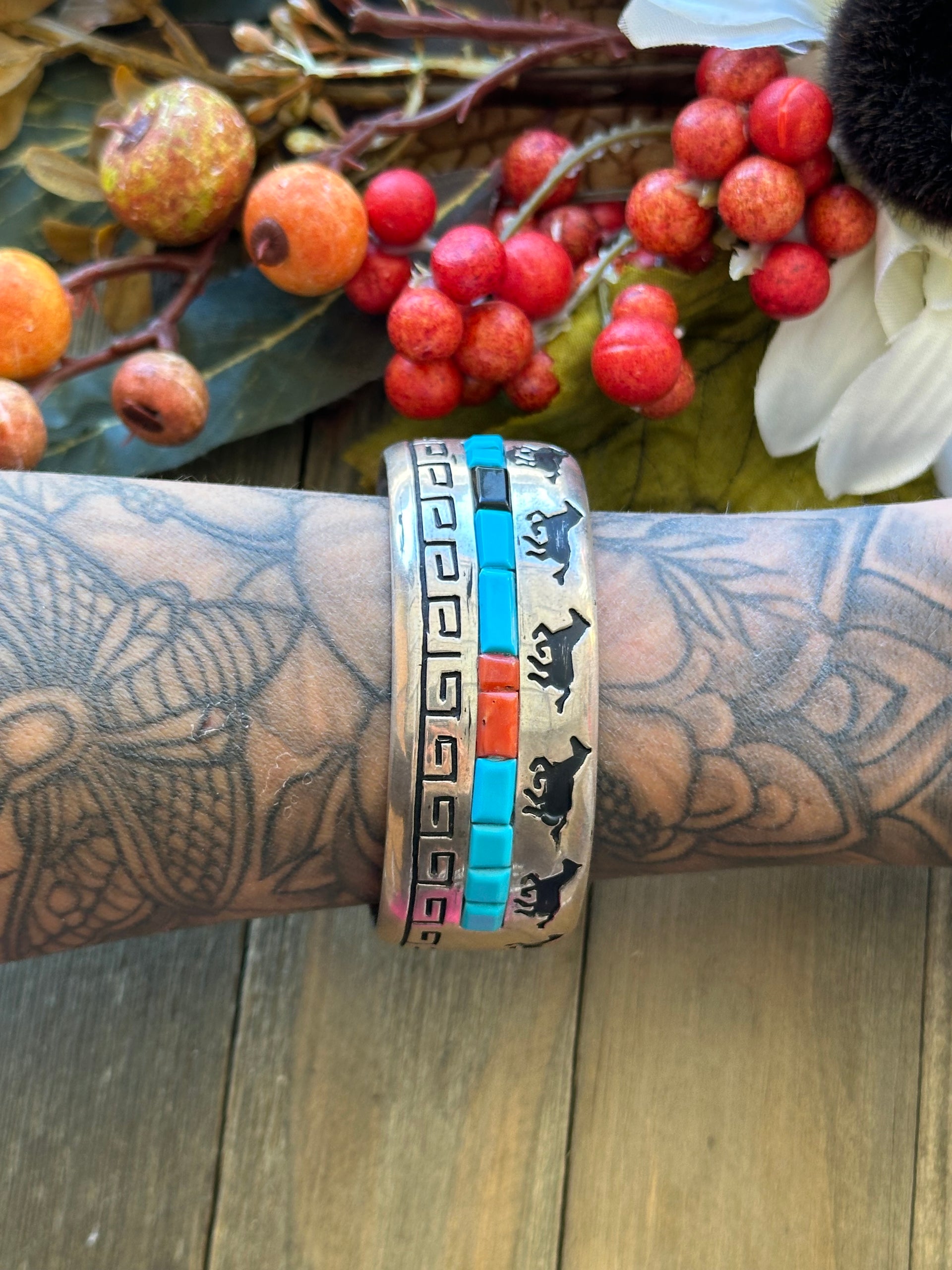 Navajo Made Multi Stone & Sterling Silver Cuff Bracelet