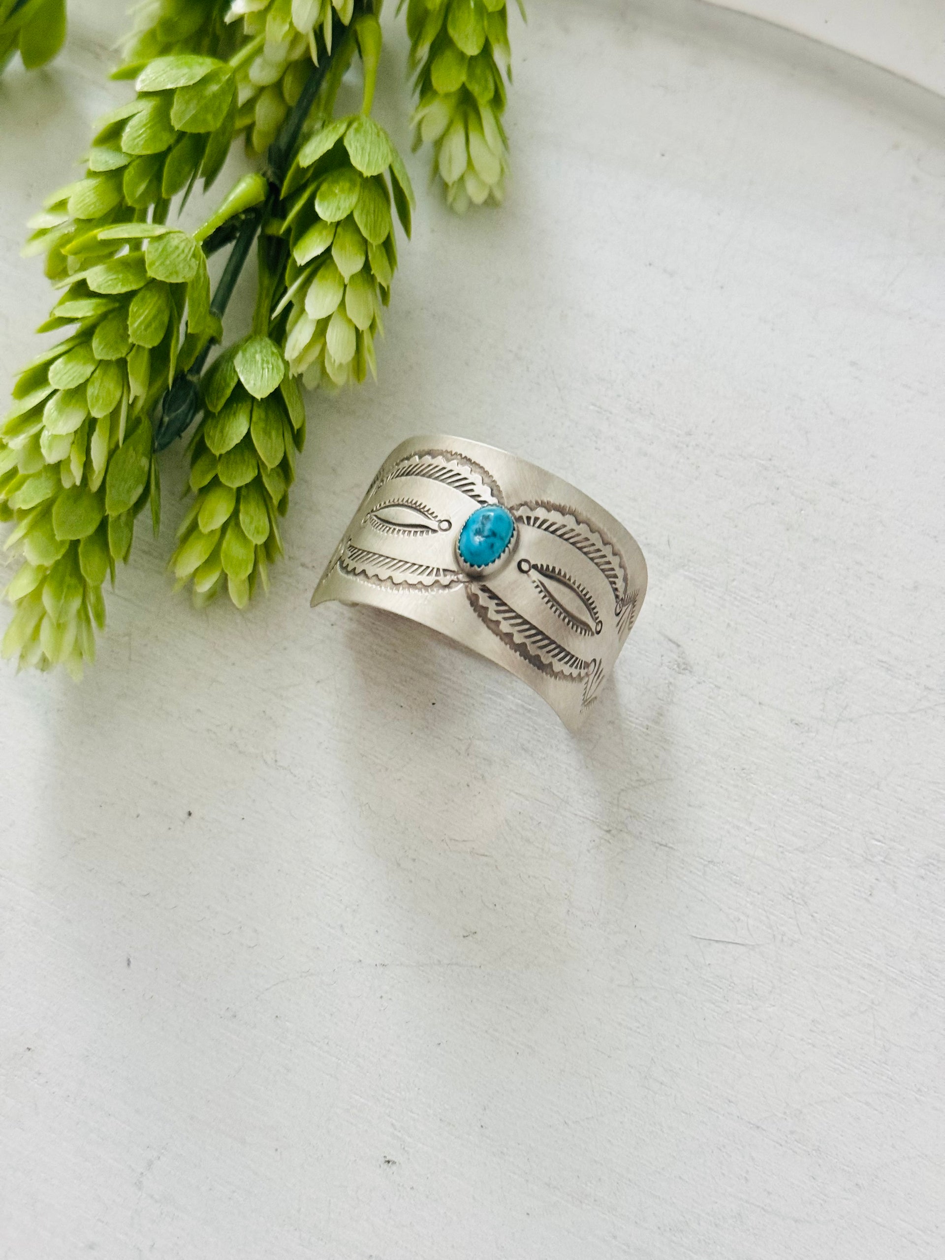 Navajo Made Kingman Turquoise & Sterling Silver Ponytail Holder