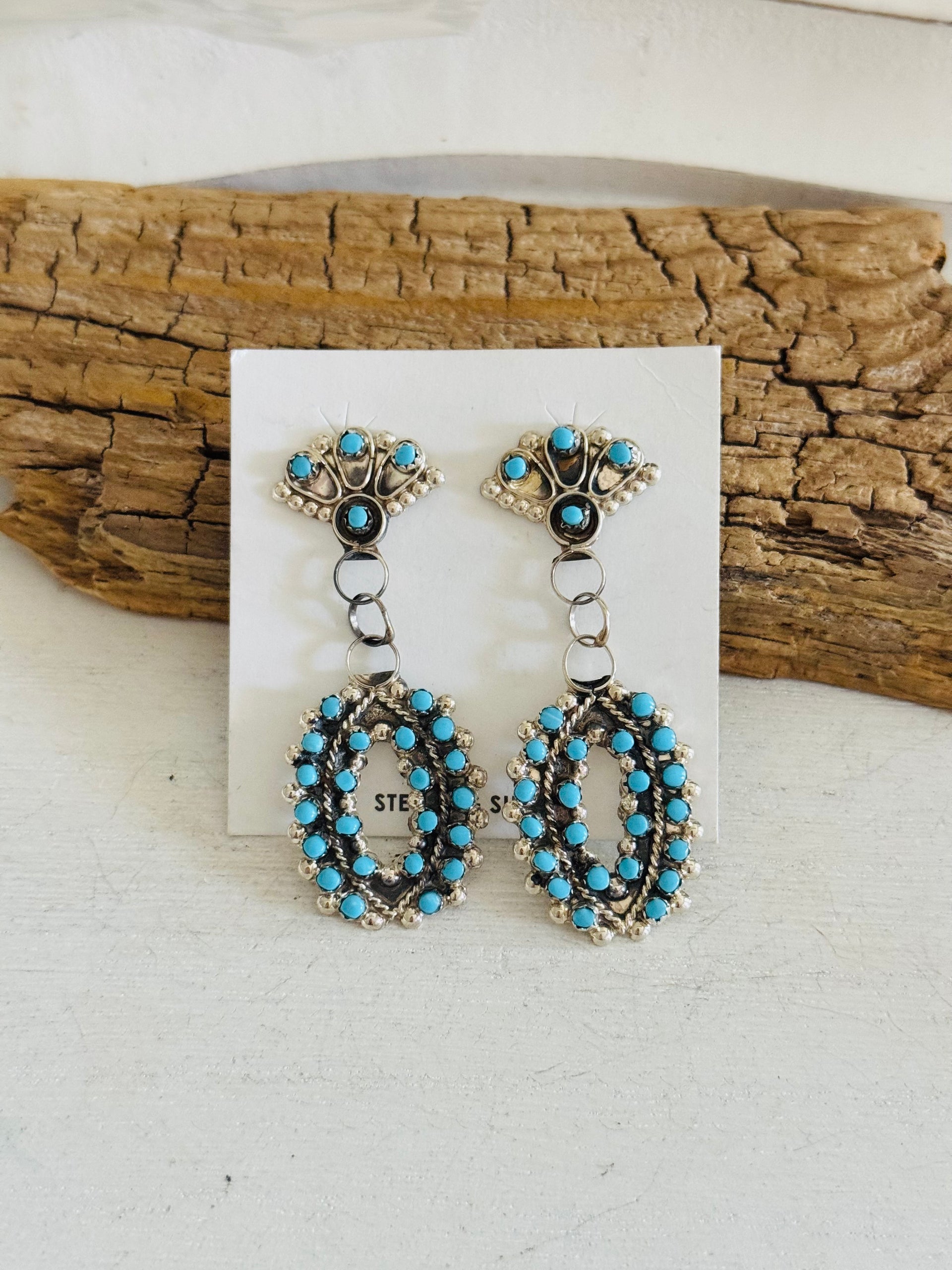 Joan Cheama Kingman Turquoise & Sterling Silver Post Dangle Earrings