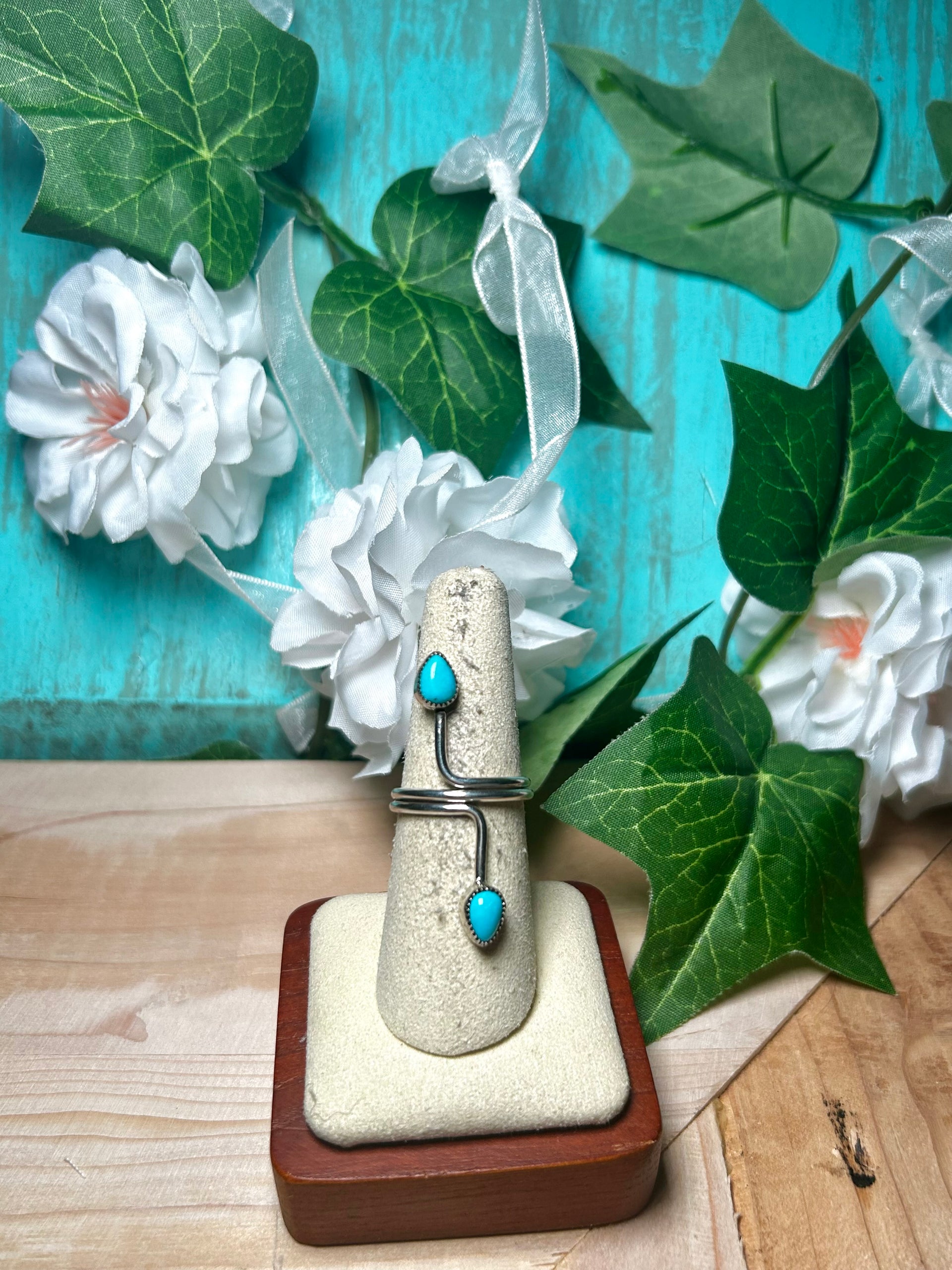 Navajo Made Sleeping Beauty Turquoise & Sterling Silver Ring Size 6.25