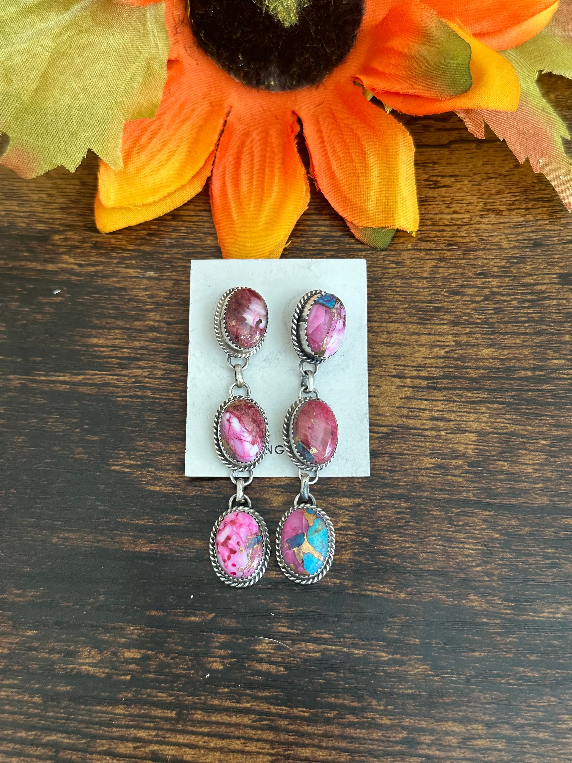 Freda Martinez Mohave Turquoise & Sterling Silver Post Dangle Earrings