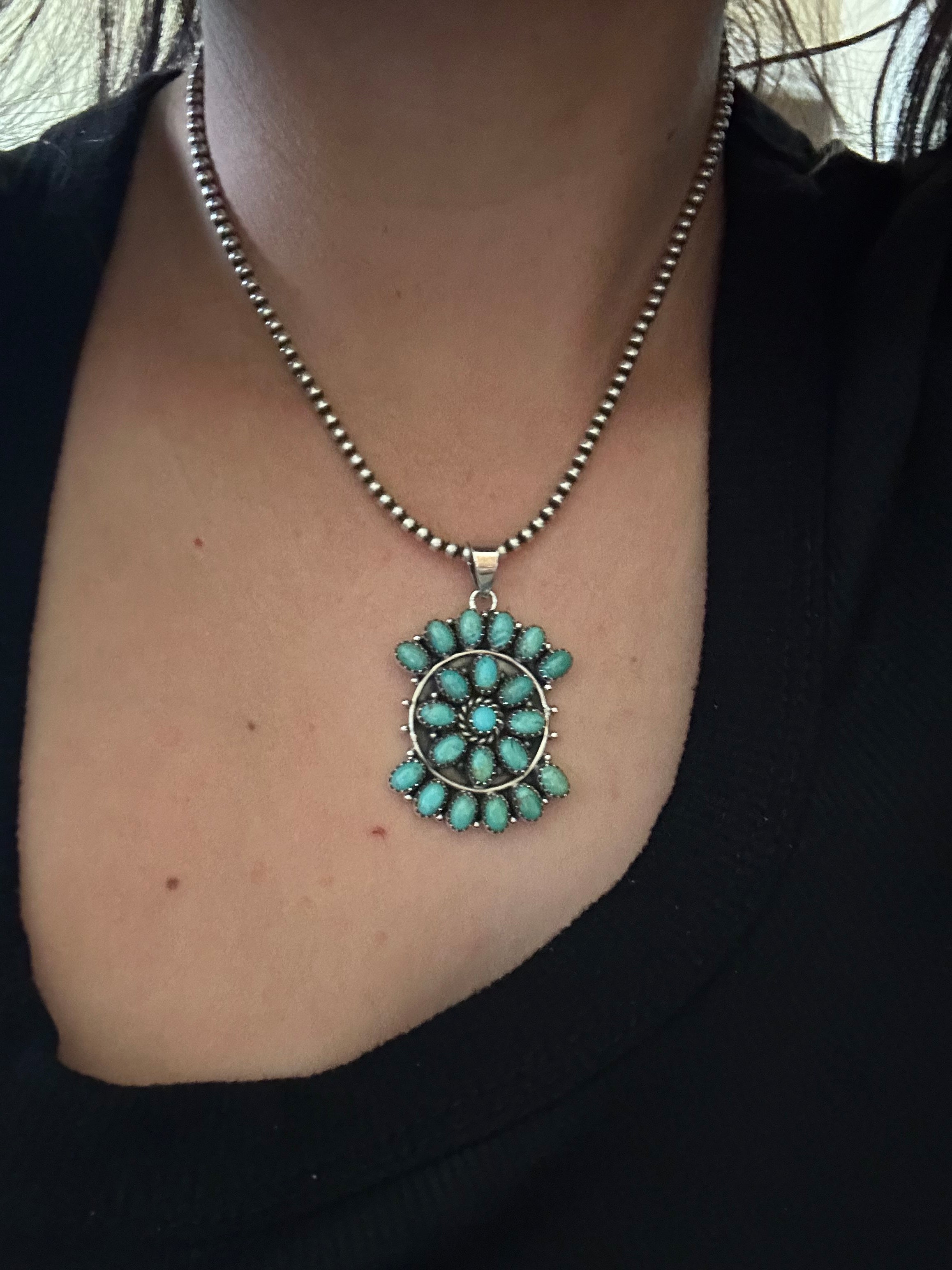 Southwest Handmade Kingman Turquoise & Sterling Silver Pendant