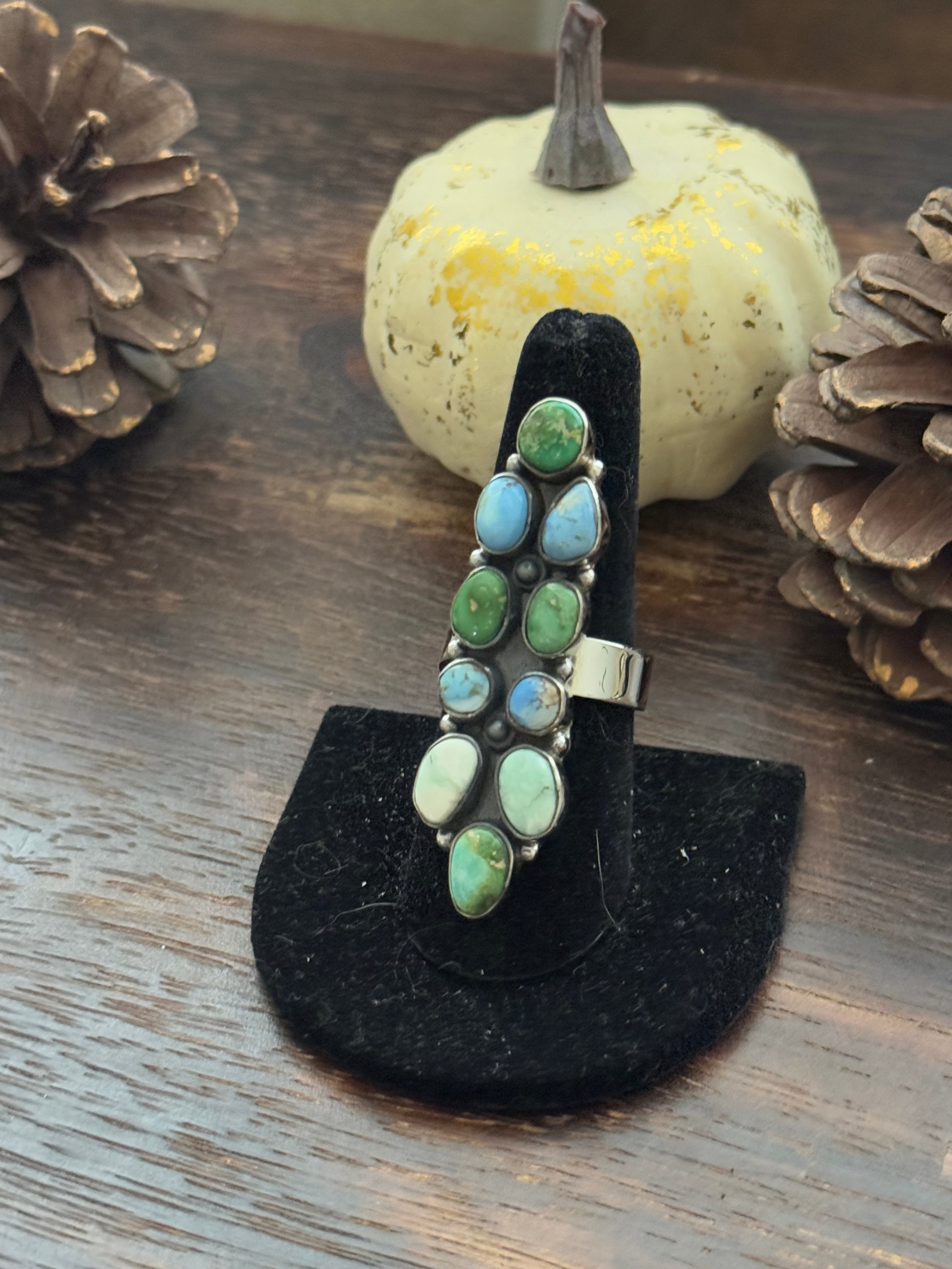 Southwest Handmade Multi Stone & Sterling Silver Adjustable Ring