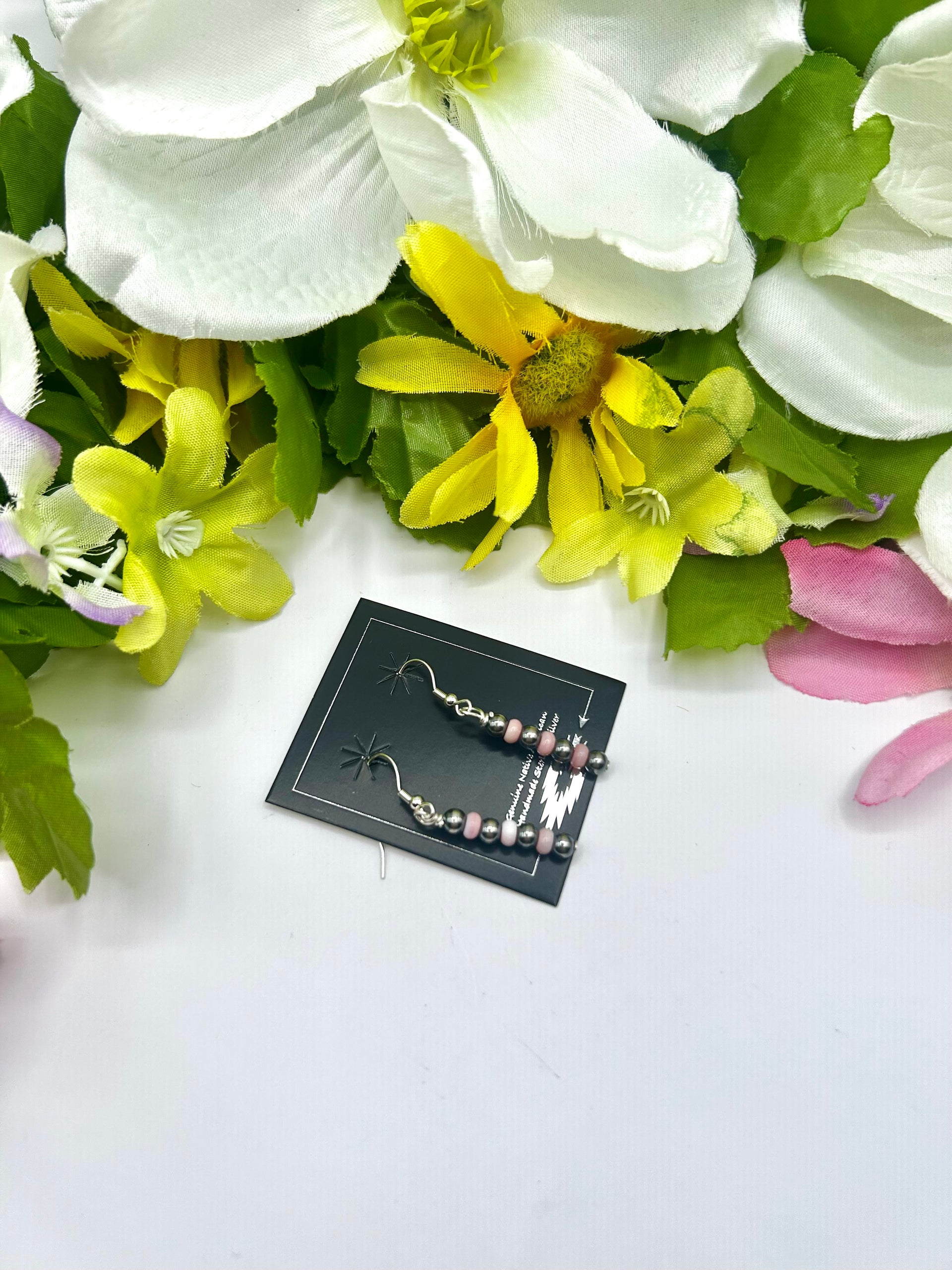 Navajo Made Strung Pink Conch & Sterling Silver Hook Dangle Earrings t