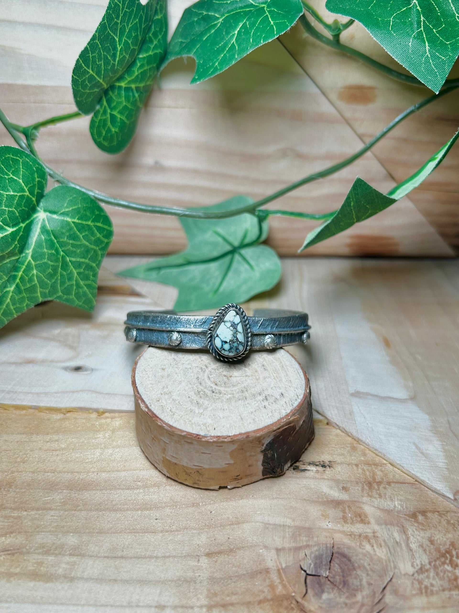 Navajo Made New Lander Varicsite Tufa Cast & Sterling Silver Cuff Bracelet