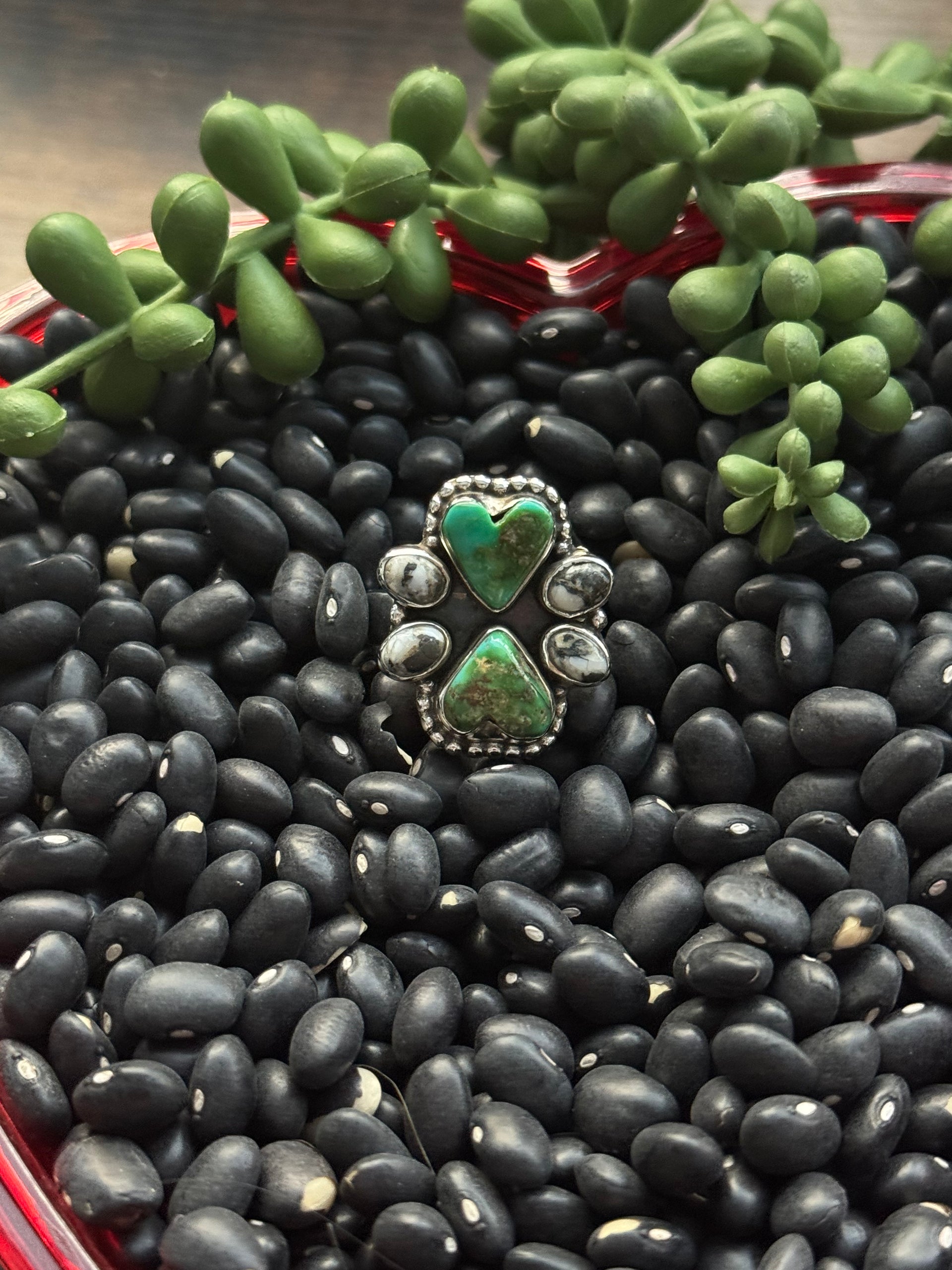Southwest Handmade Multi Stone & Sterling Silver Adjustable Cluster Ring
