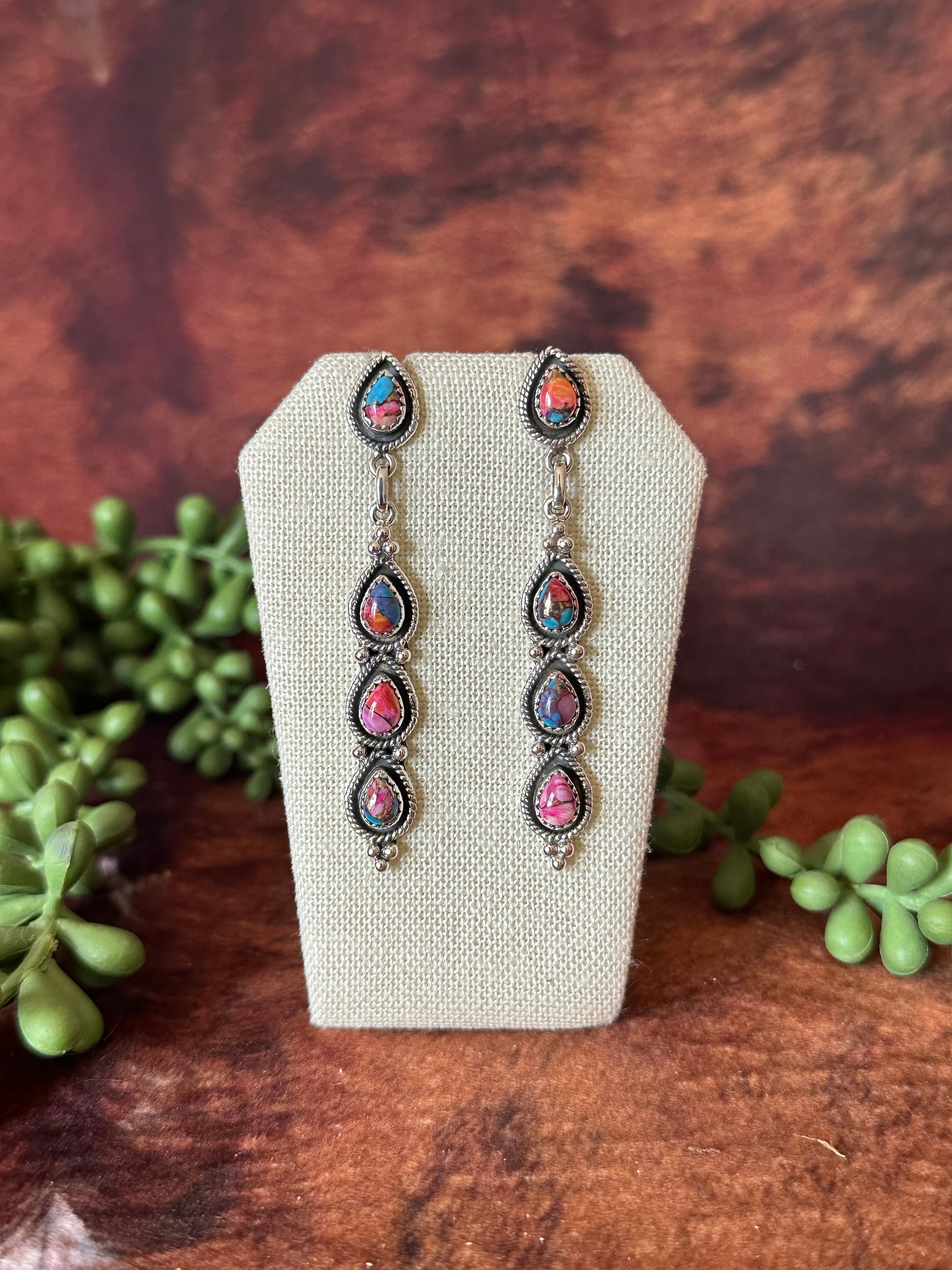 Southwest Handmade Mohave Turquoise & Sterling Silver Post Dangle Earrings