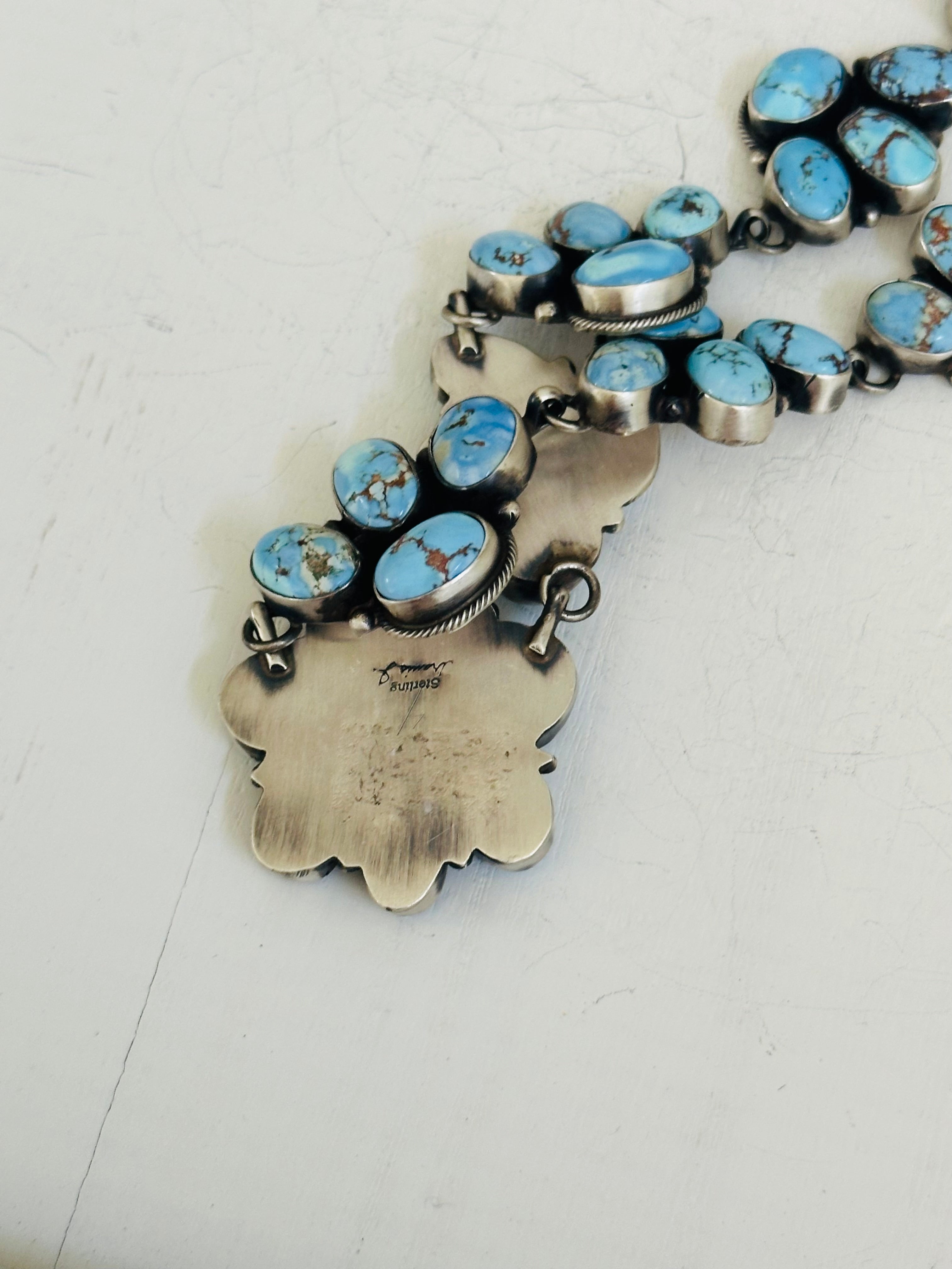 Navajo Made Golden Hills Turquoise & Sterling Silver Cluster Necklace Set