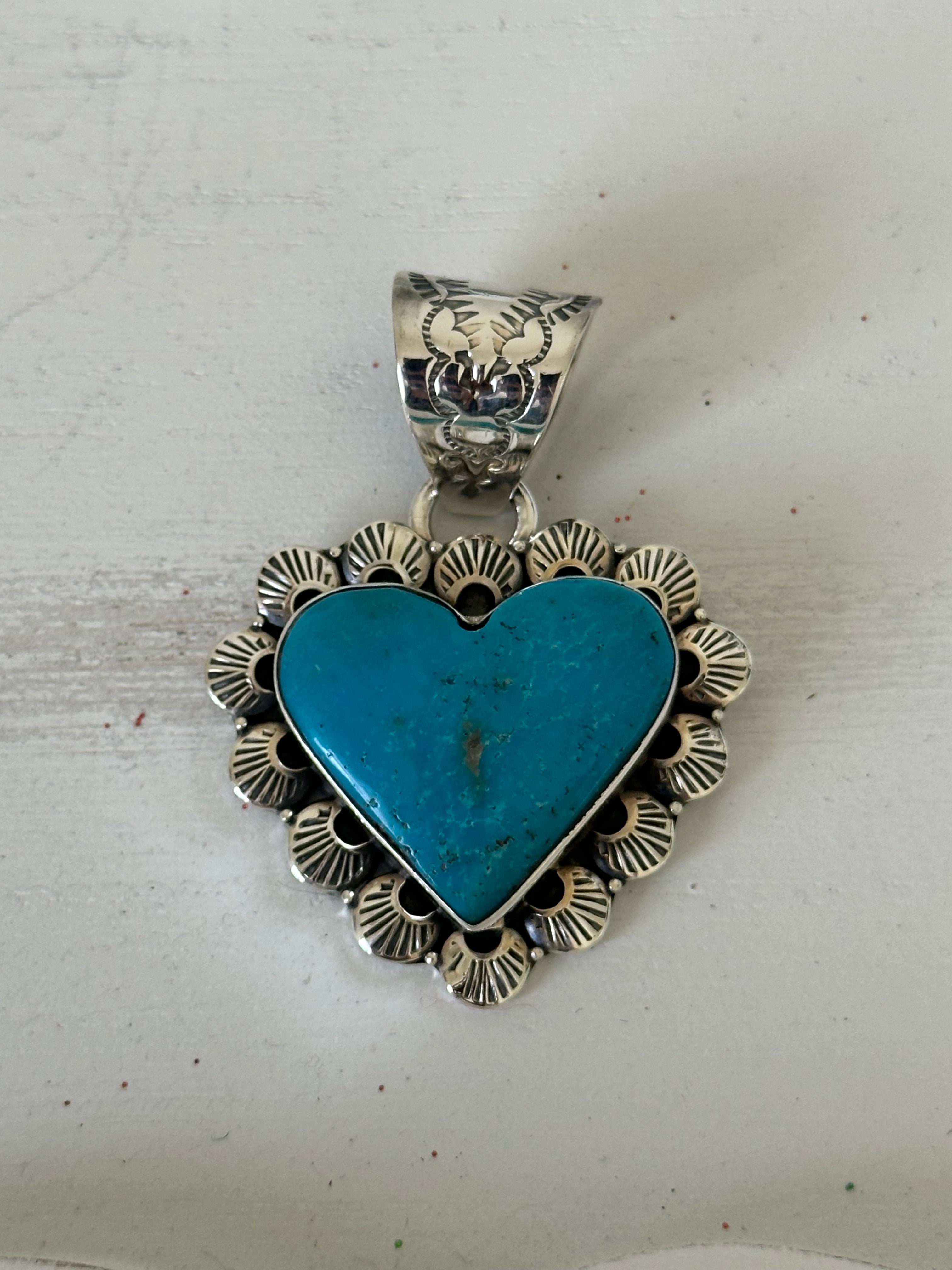 Tony Yazzie Kingman Turquoise & Sterling Silver Heart Pendant