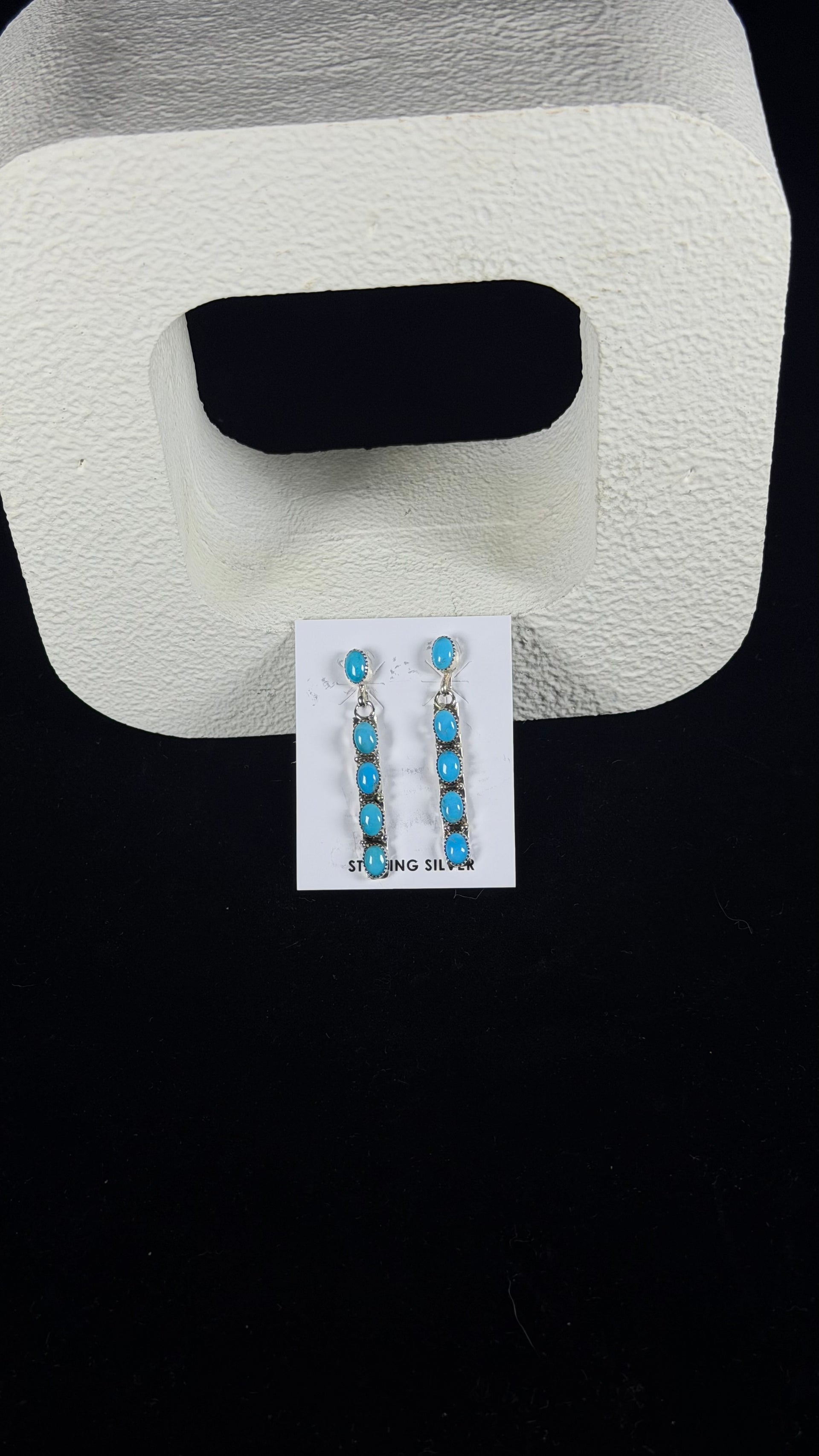 Navajo Made Kingman Turquoise & Sterling Silver Post Dangle Earrings