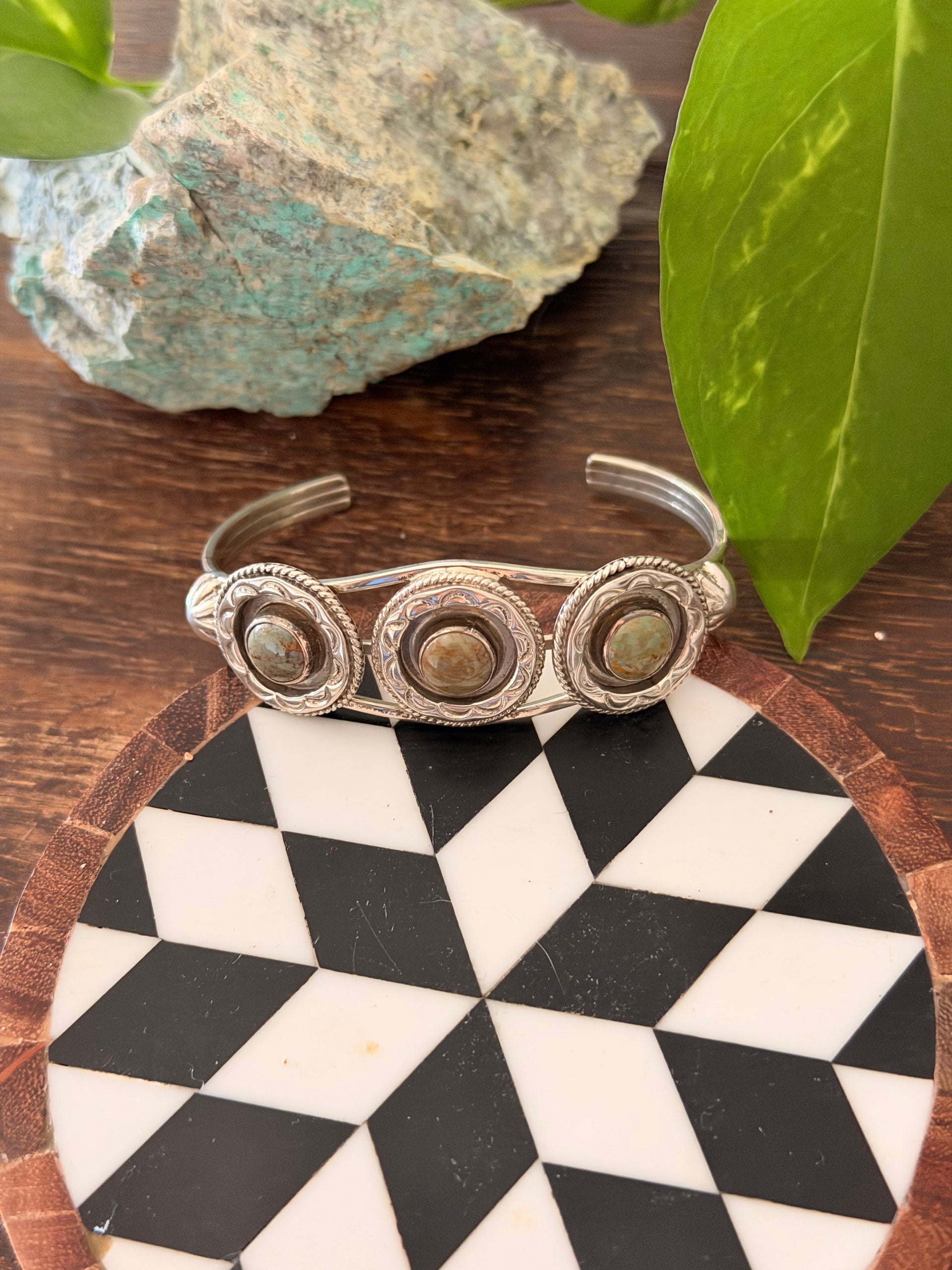 Navajo Made Kingman Turquoise & Sterling Silver Cuff Bracelet