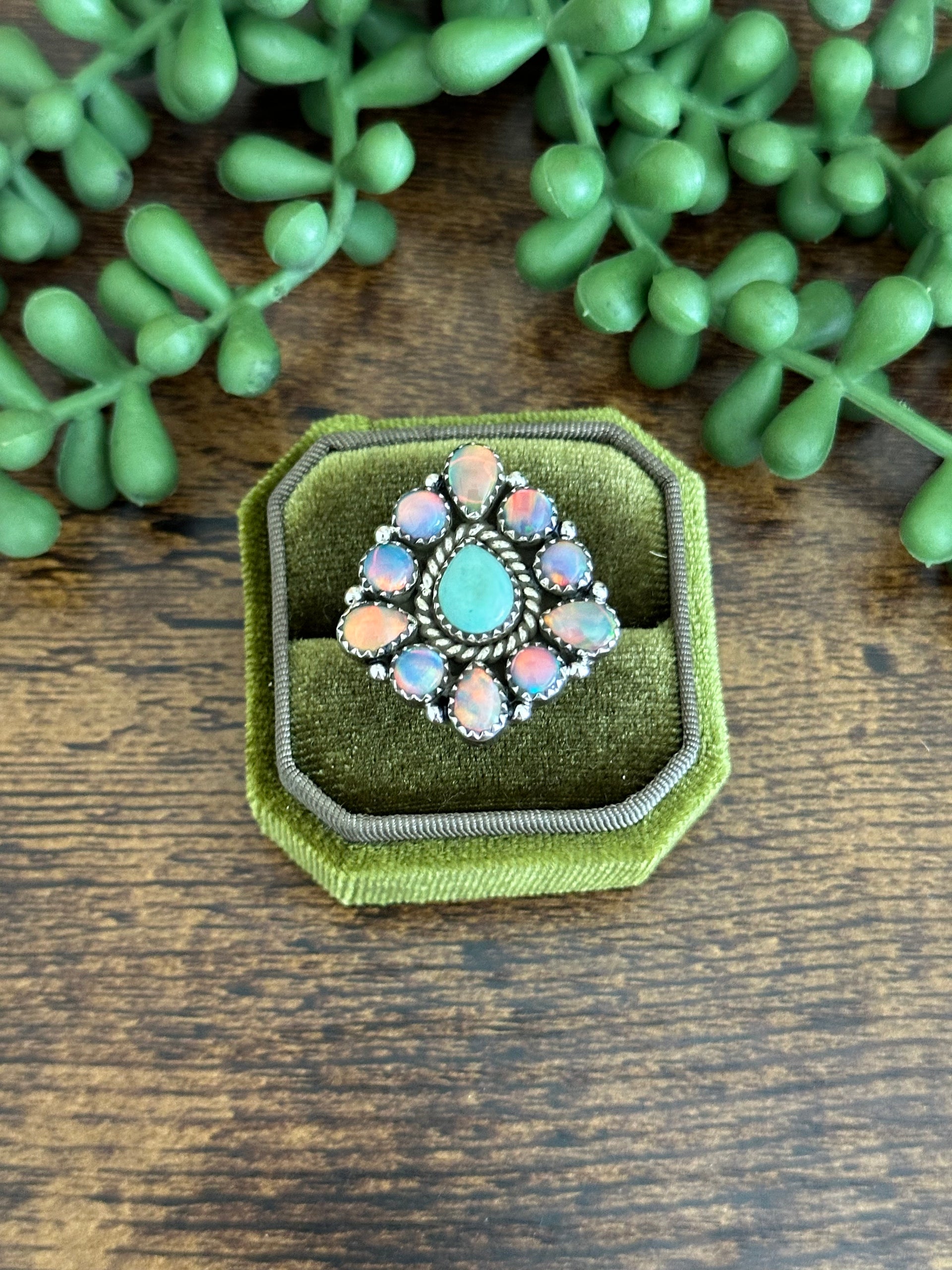 Southwest Handmade Multi Stone & Sterling Silver Adjustable Cluster Ring
