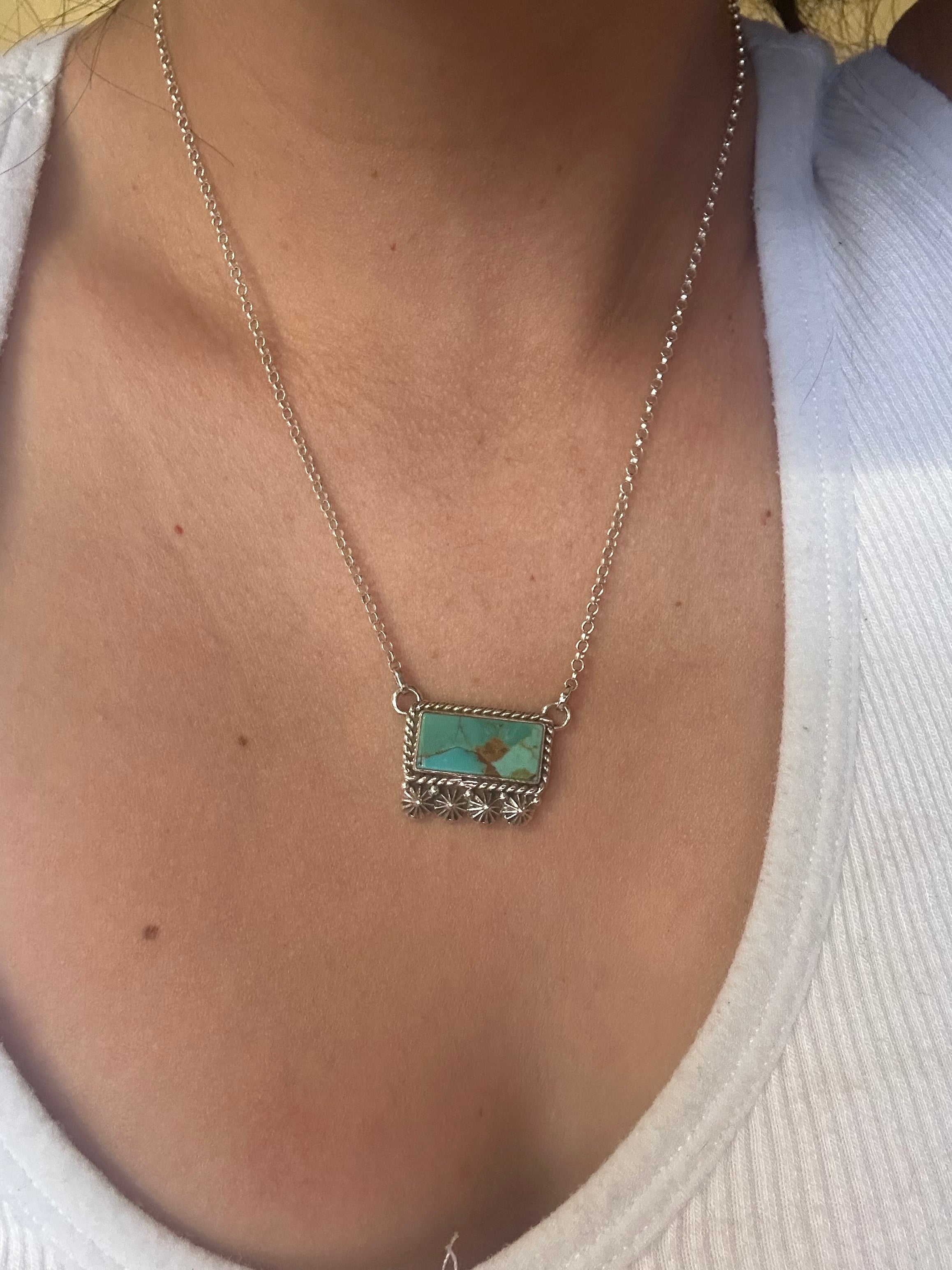 Southwest Handmade Kingman Turquoise & Sterling Silver Bar Necklace