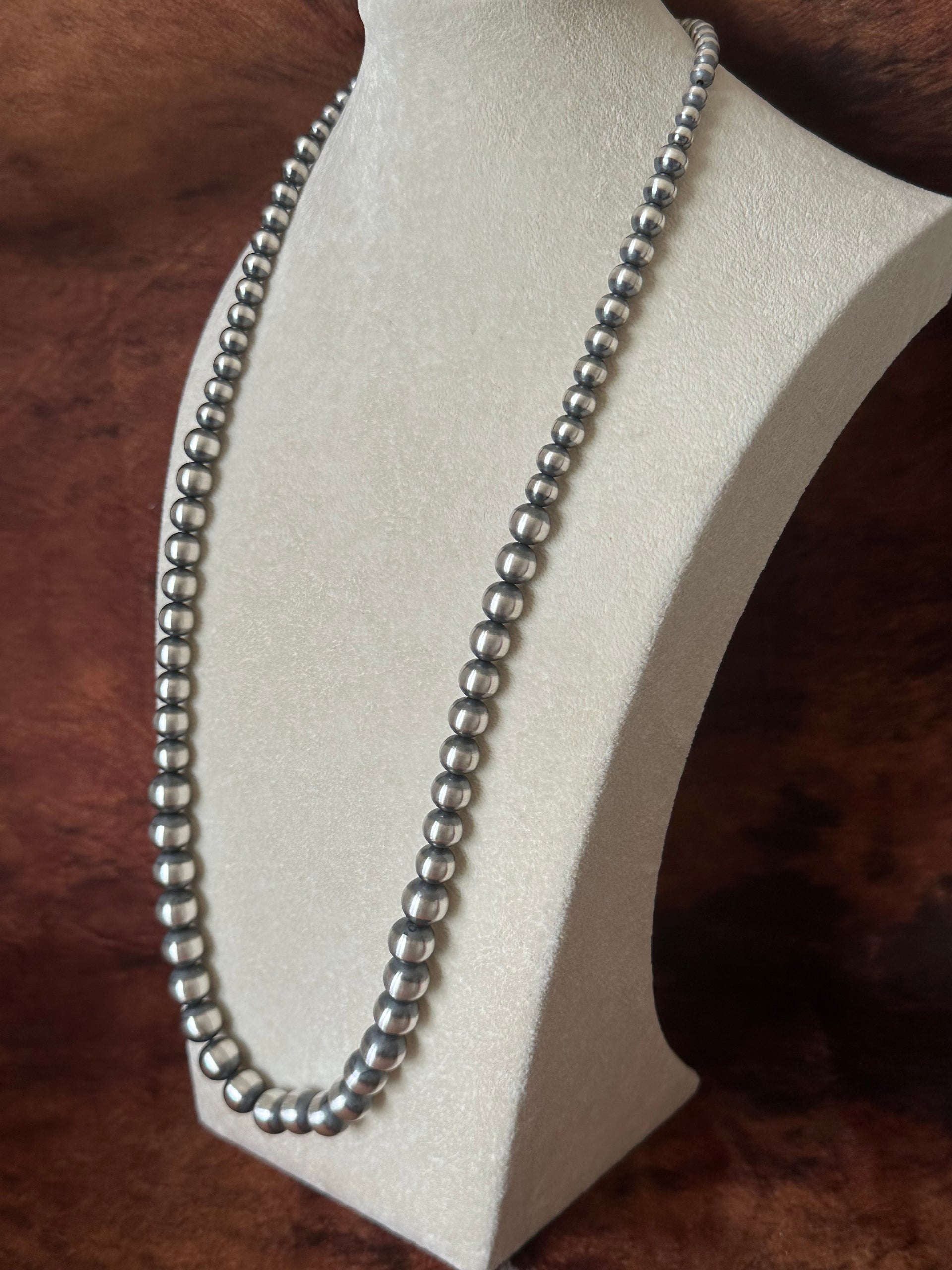 Navajo Strung 6 MM-12 MM Graduated Sterling Silver Pearls Beaded Necklace