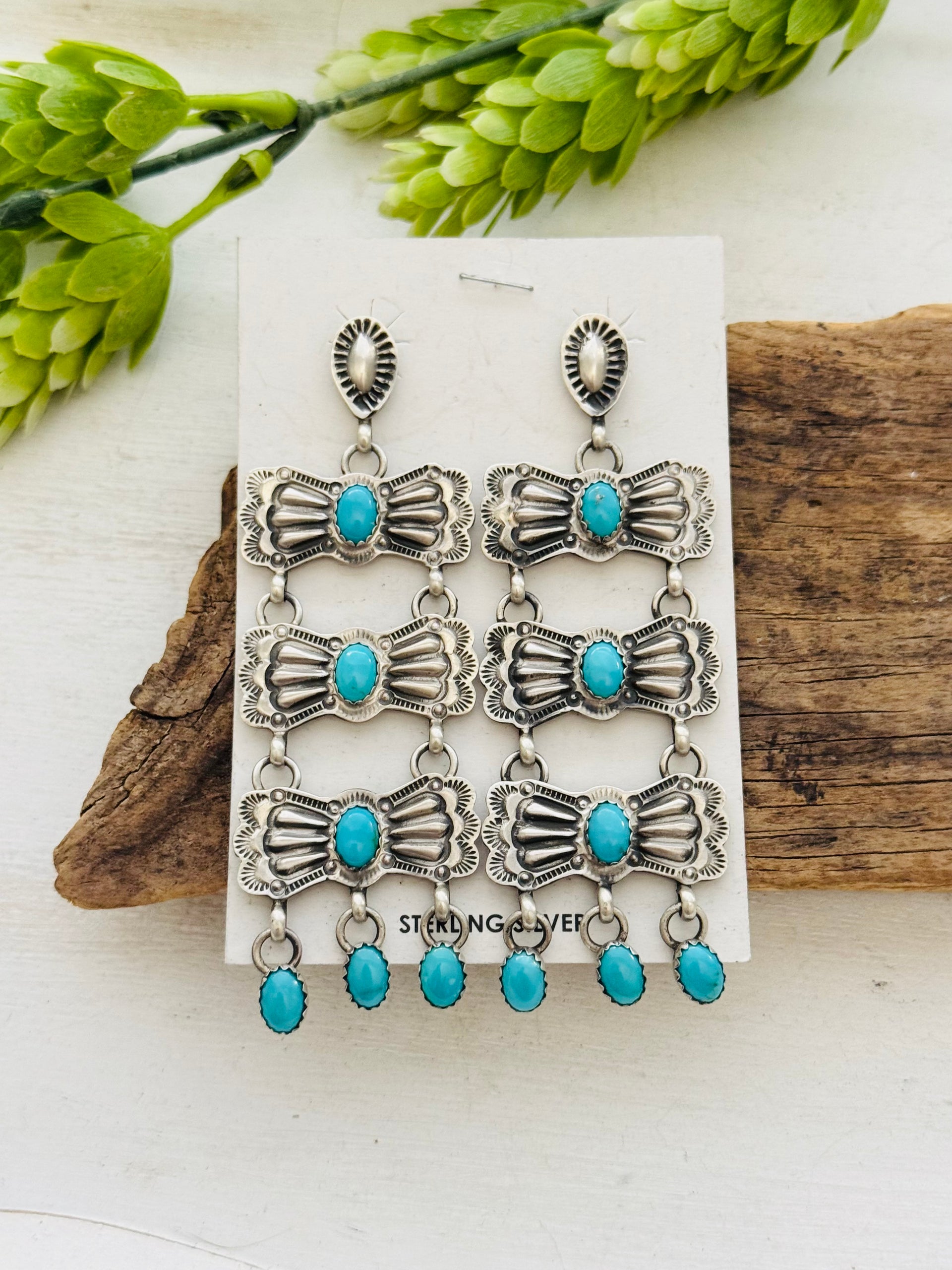 Eleanor Richards Kingman Turquoise & Sterling Silver Post Dangle Earrings