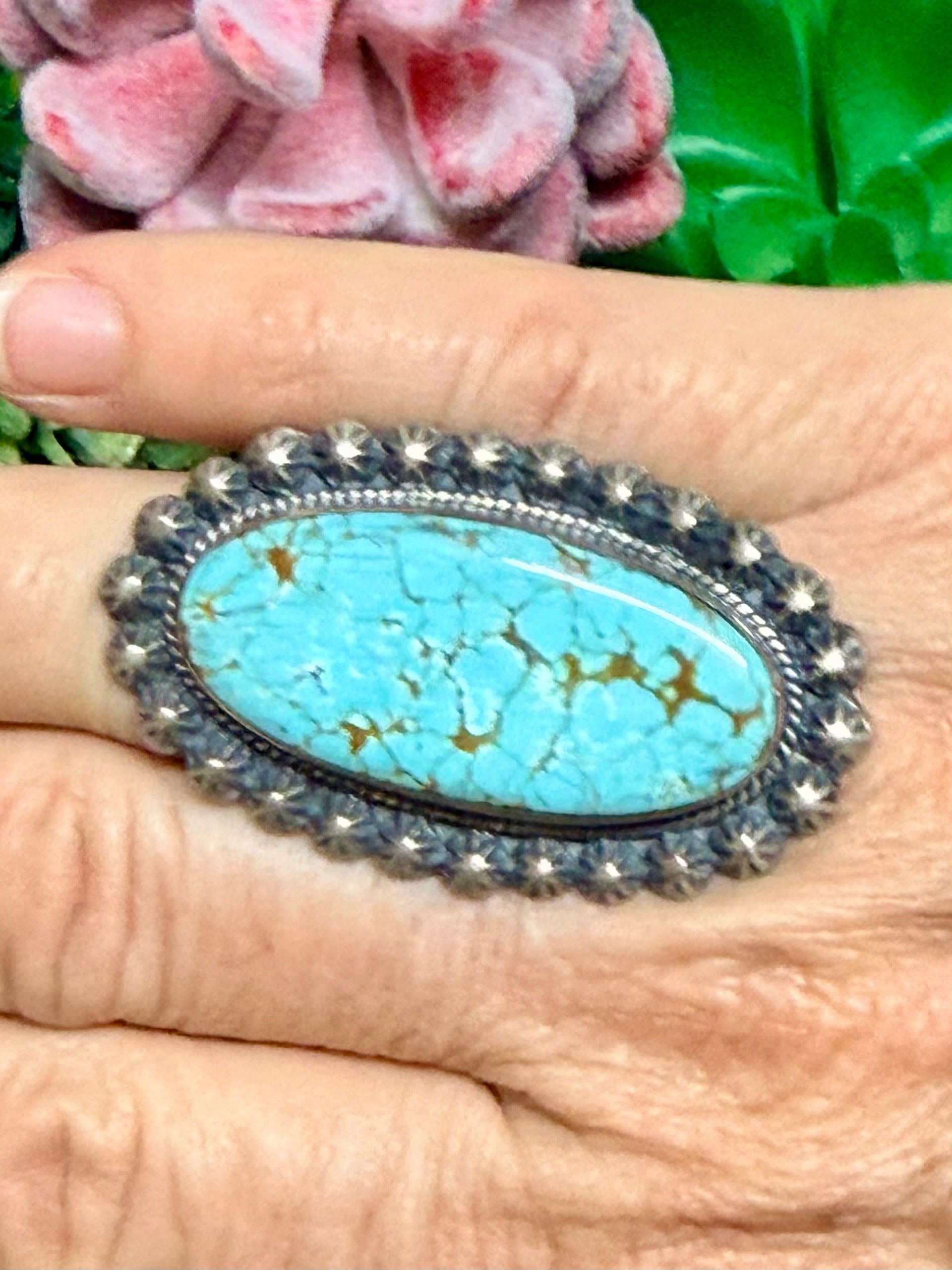 Southwest Handmade #8 Turquoise & Sterling Silver Ring Size 8.25