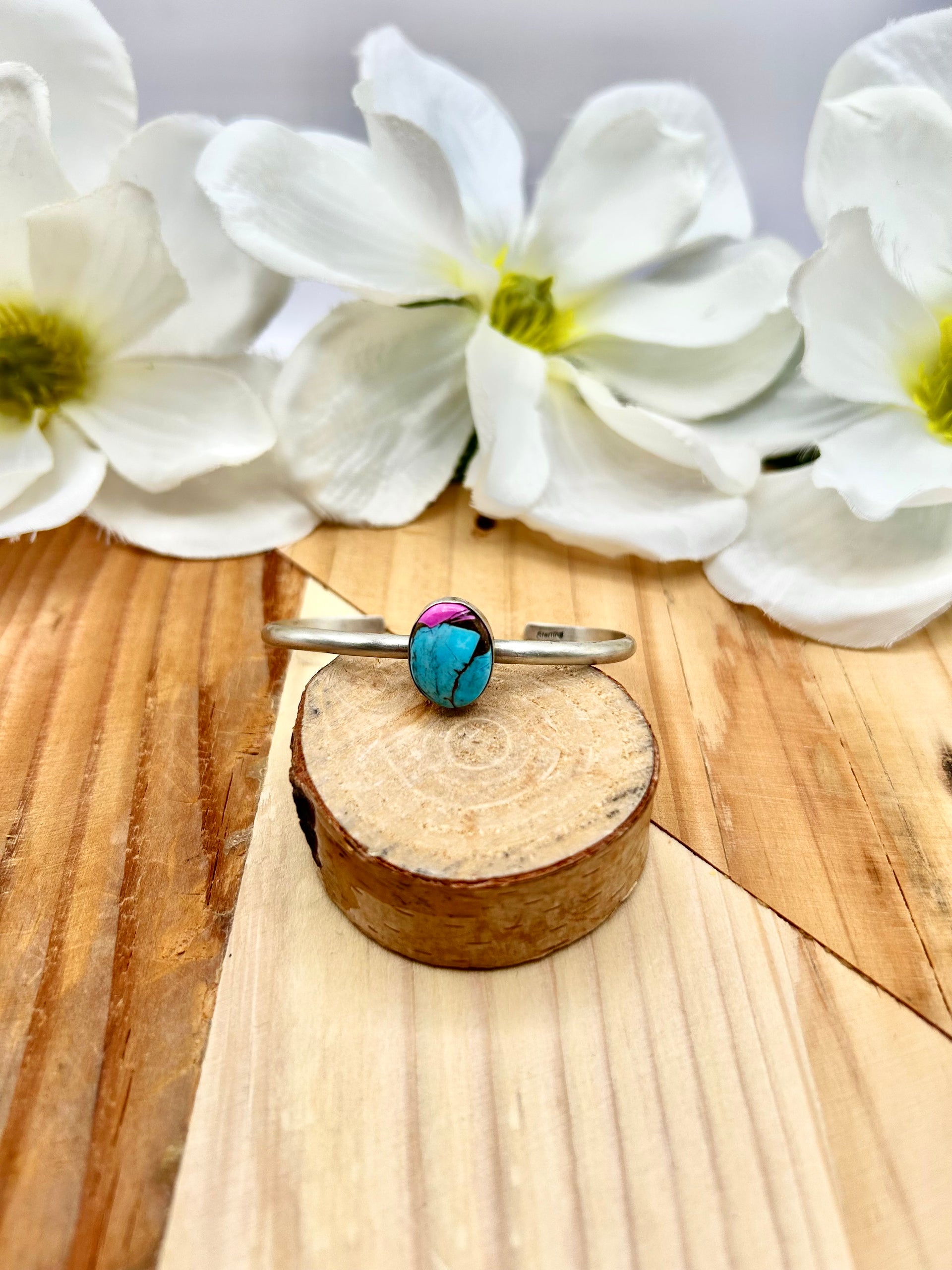 Navajo Made Cotton Candy Dahlia & Sterling Silver Cuff Bracelet