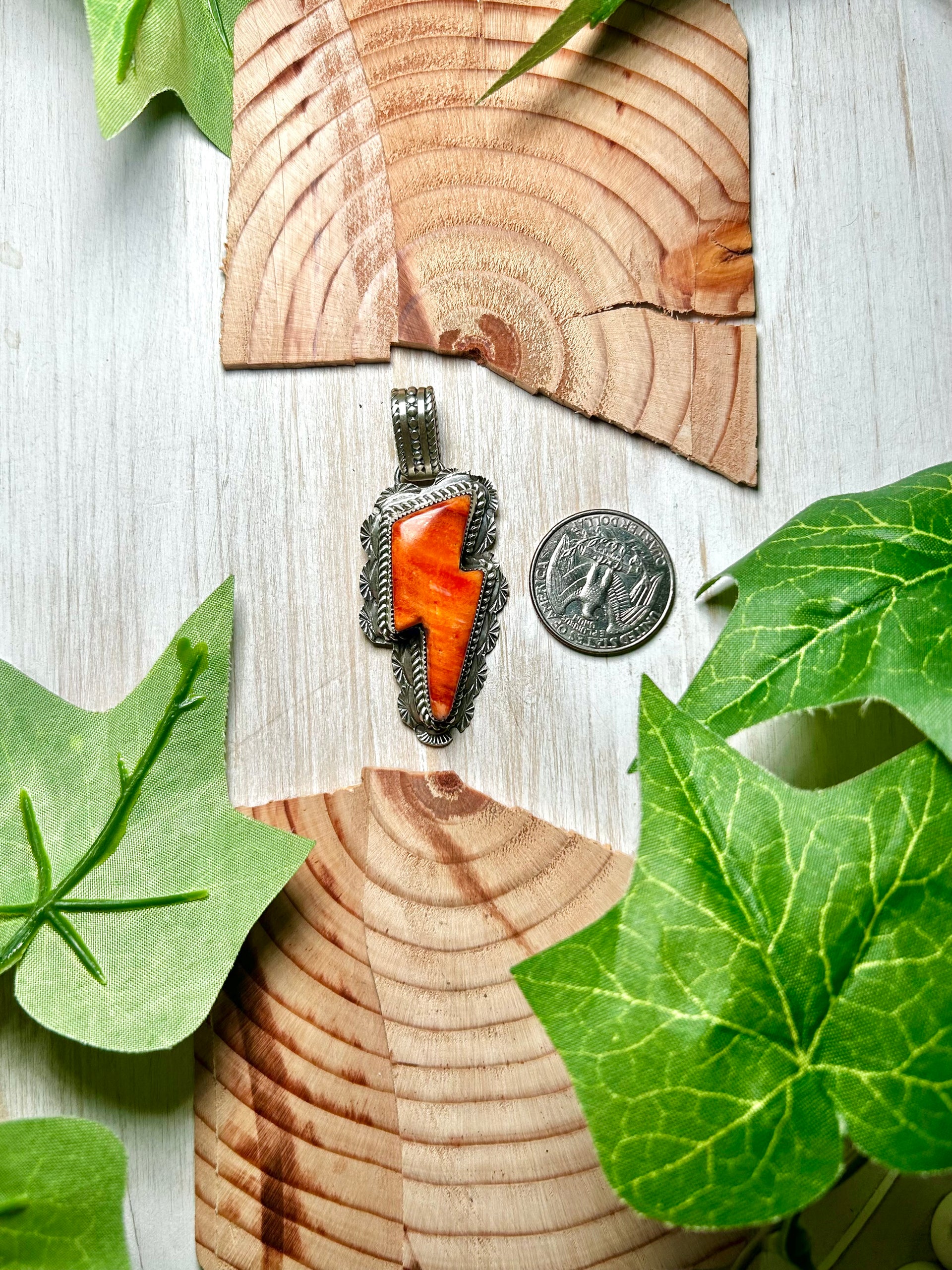 Navajo Made Spiny Oyster & Sterling Silver Pendant