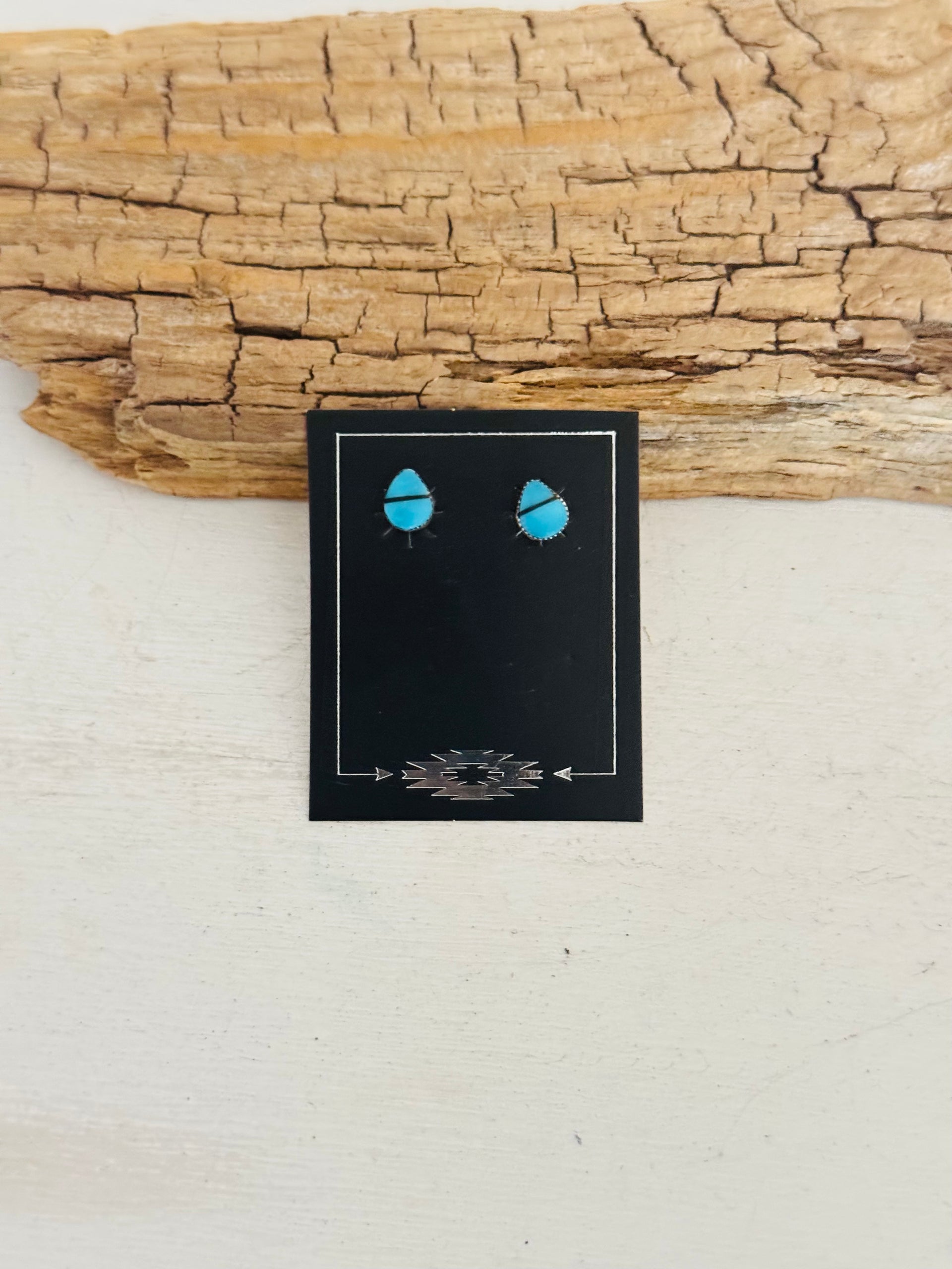 Navajo Made Kingman Turquoise & Sterling Silver Inlay Post Earrings