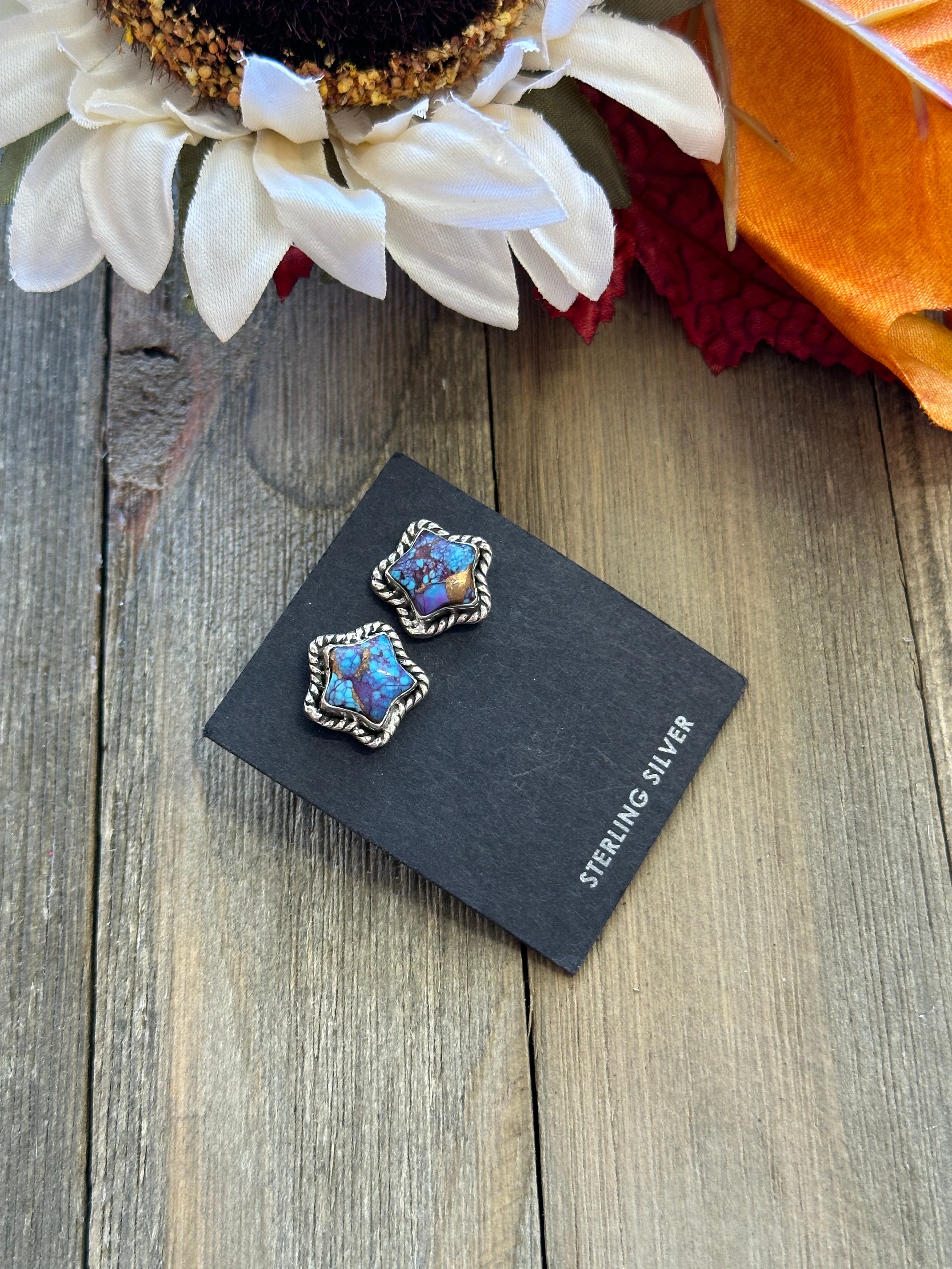 Southwest Handmade Mohave Turquoise & Sterling Silver Star Post Earrings