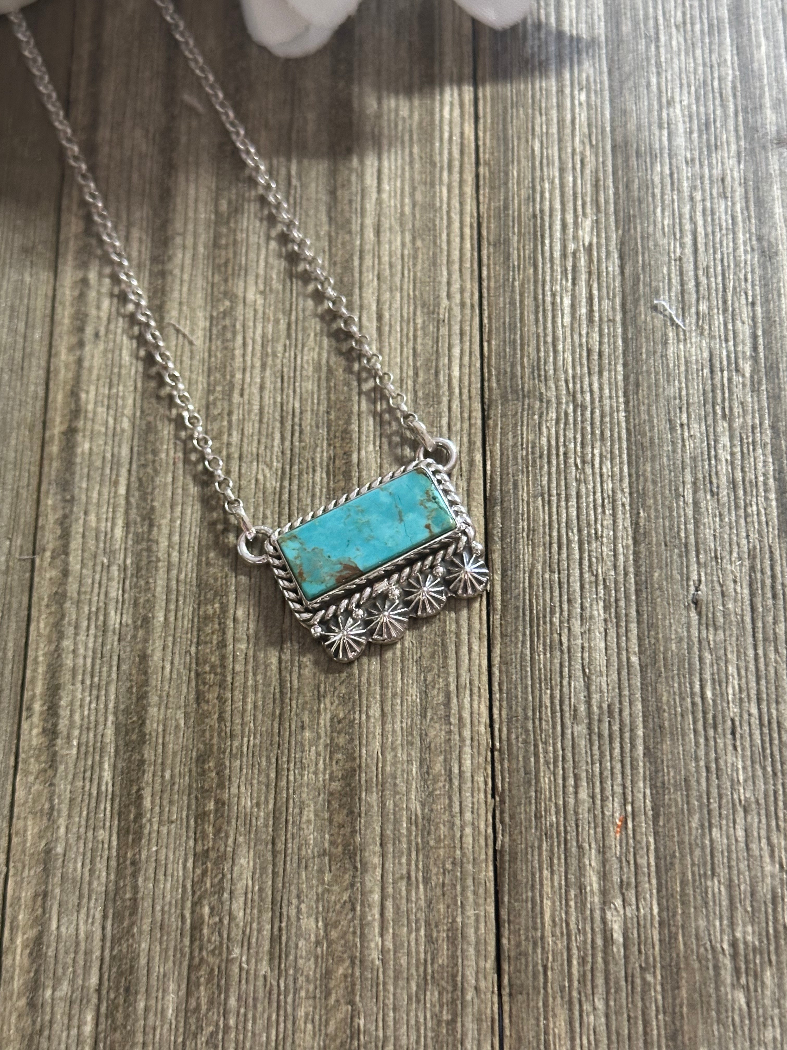 Southwest Handmade Kingman Turquoise & Sterling Silver Bar Necklace