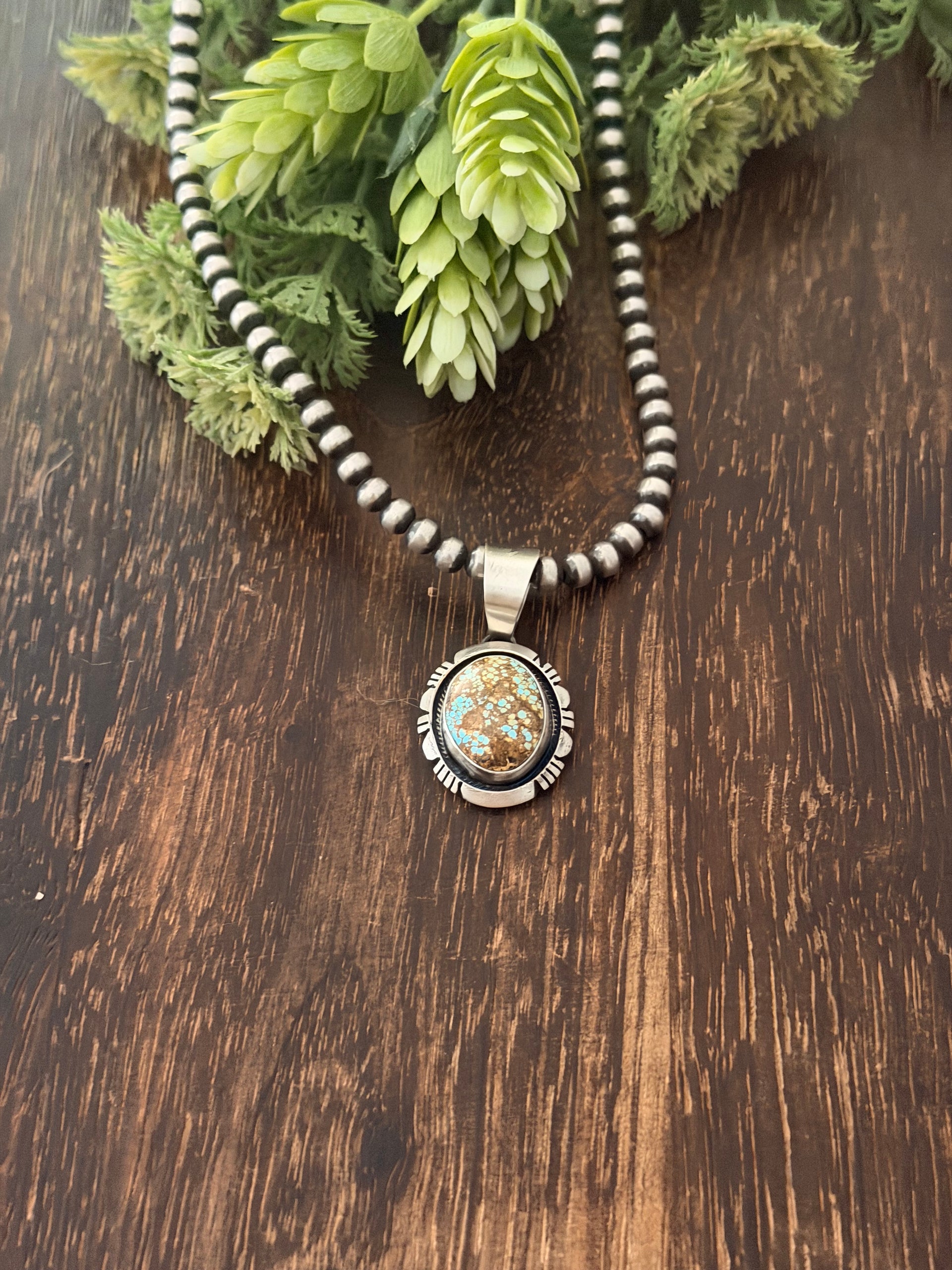 Navajo Made Carico Lake Turquoise & Sterling Silver Pendant