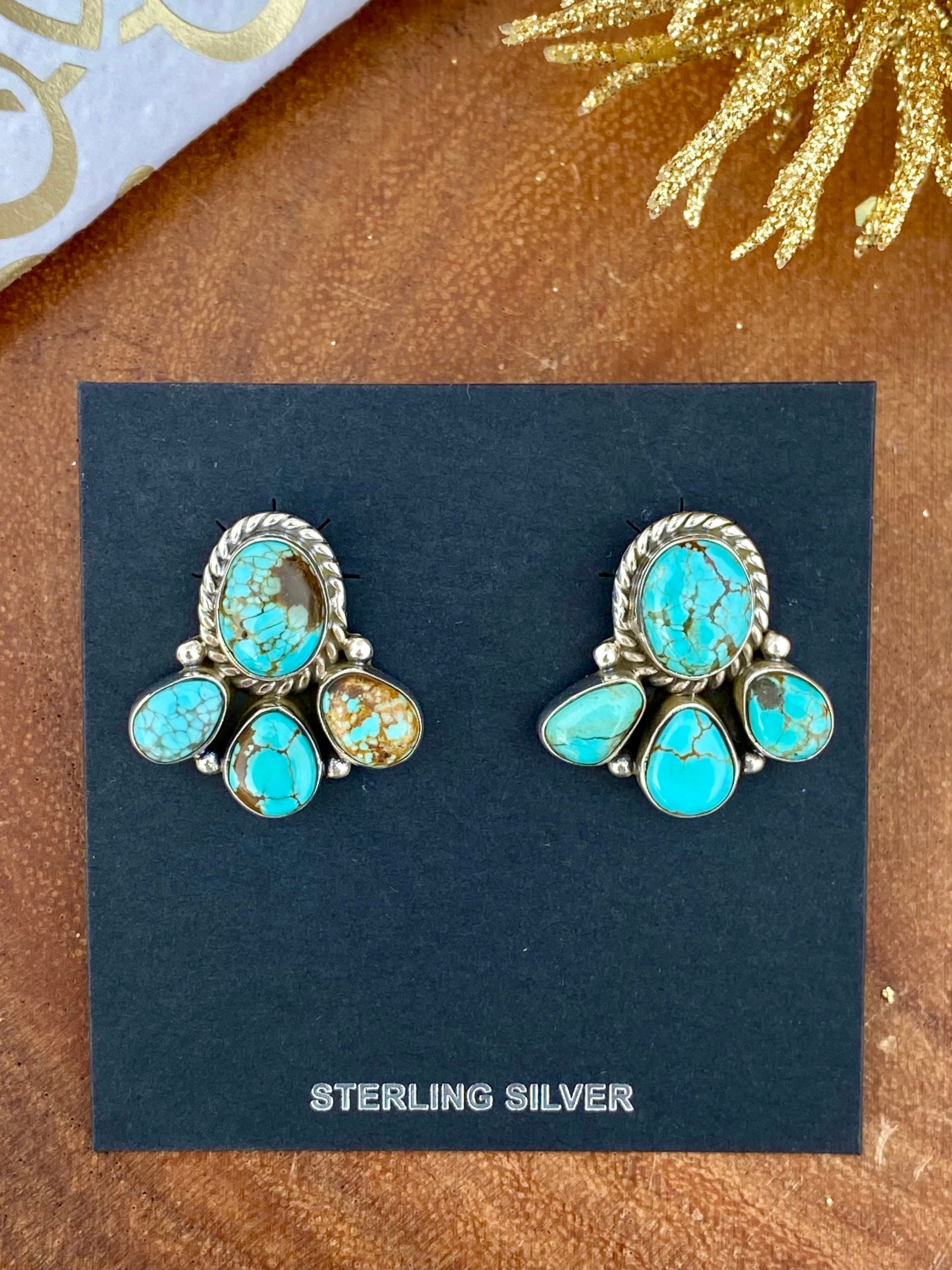 Southwest Handmade #8 Turquoise & Sterling Silver Post Earrings